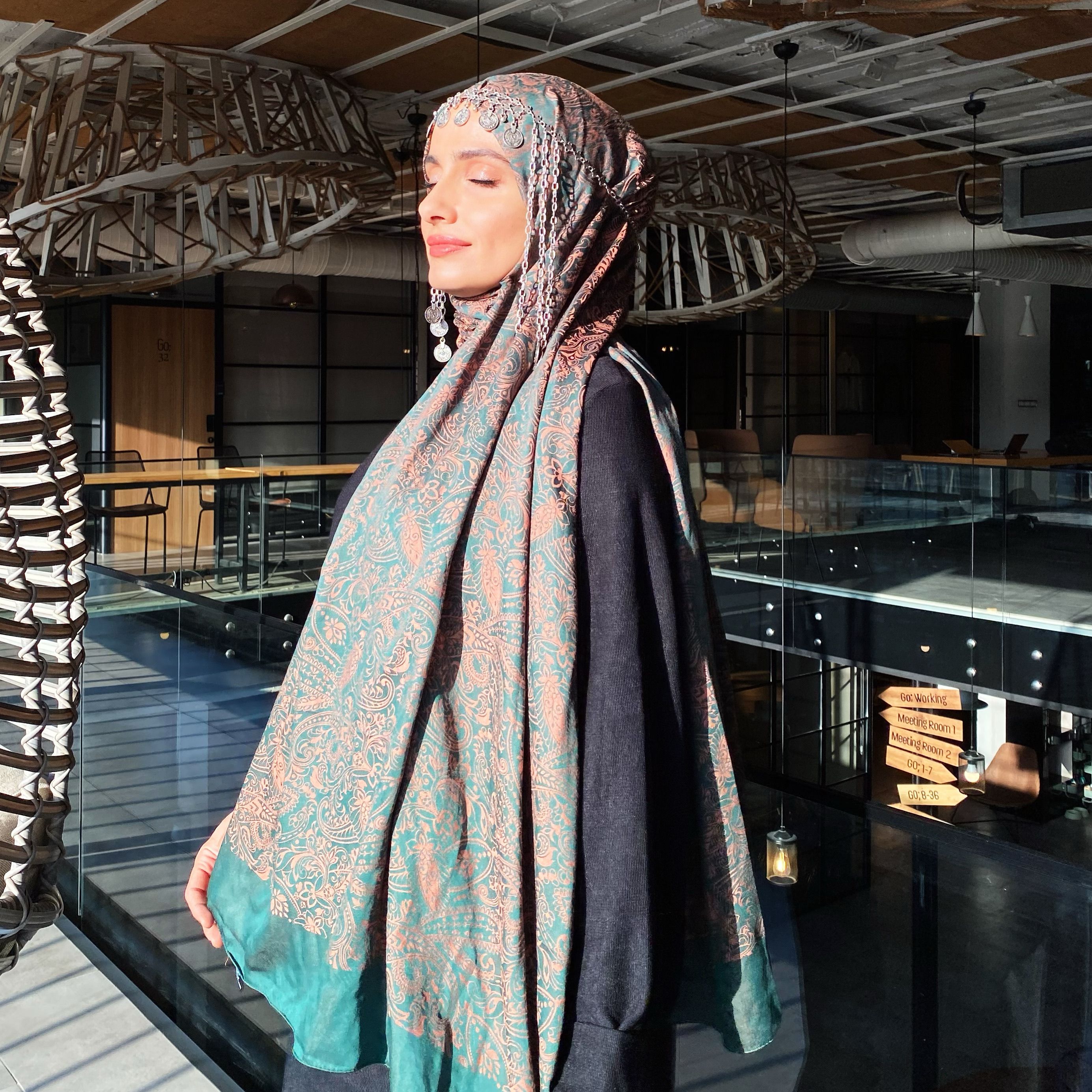 Morocco Desen Çift Taraflı Zümrüt Şal