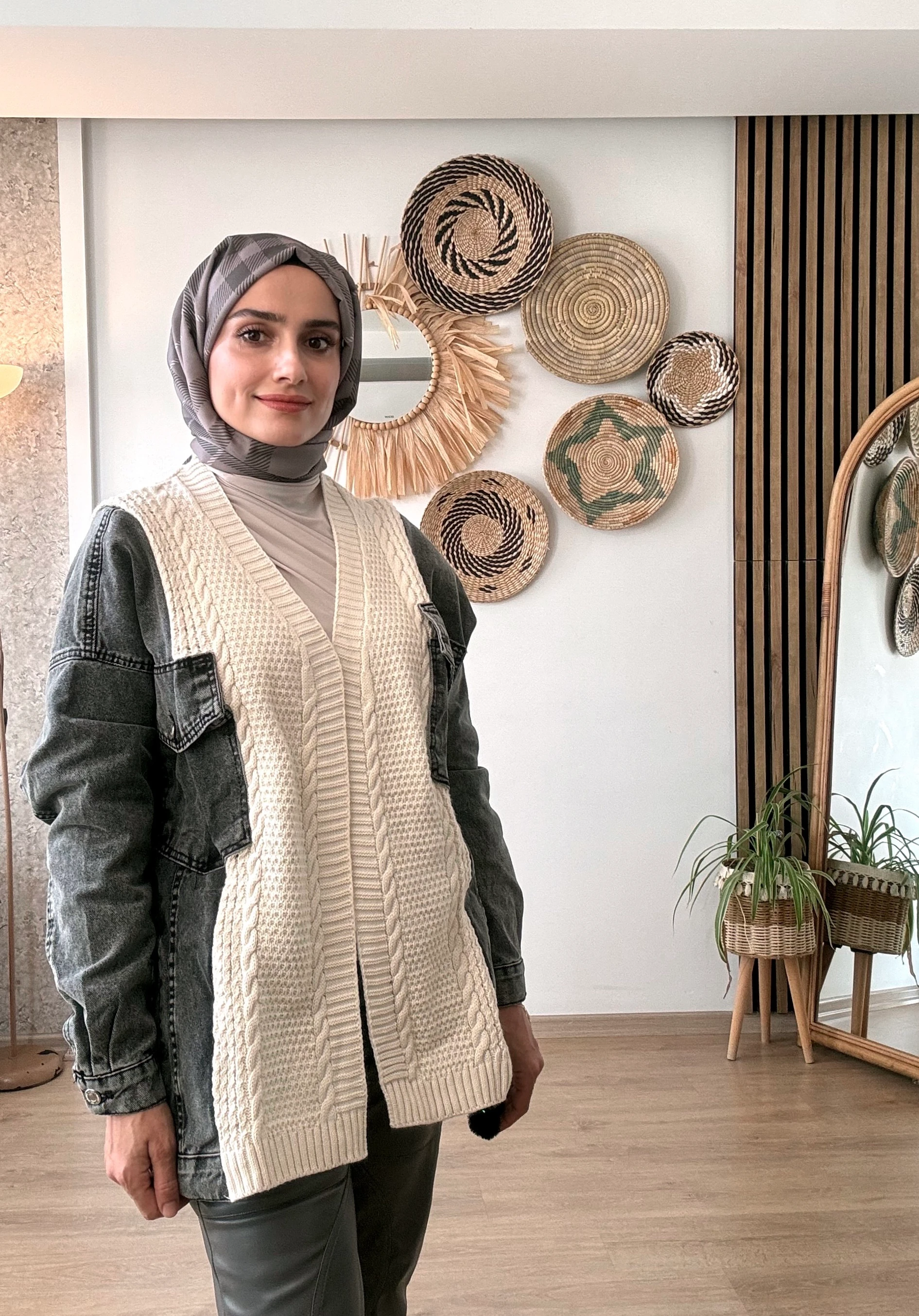 Triko Detaylı Kot Ceket 