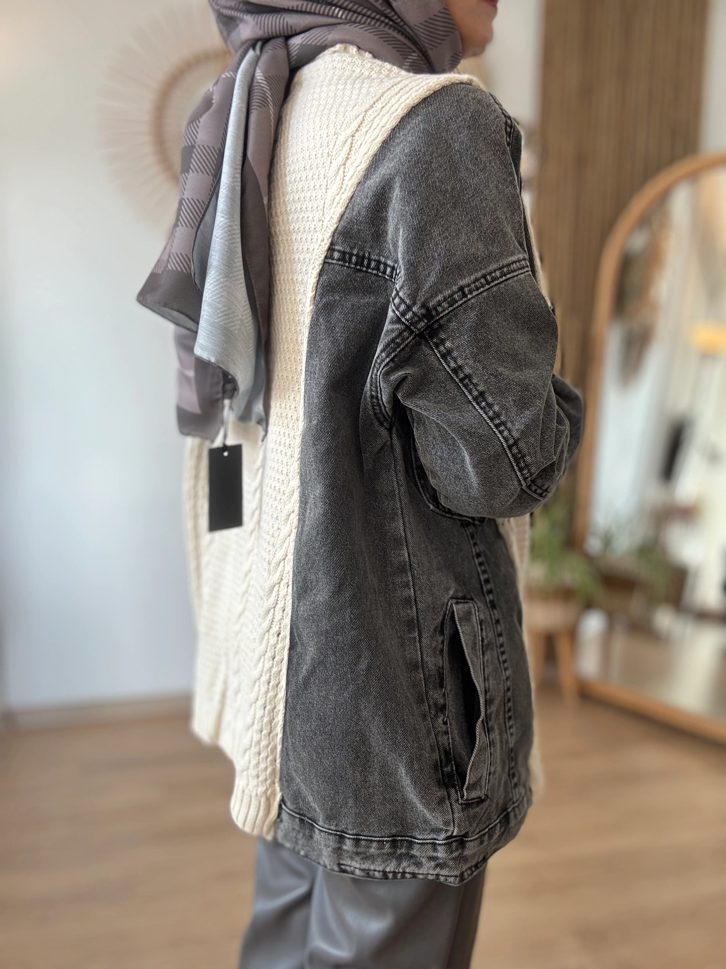 Triko Detaylı Kot Ceket 