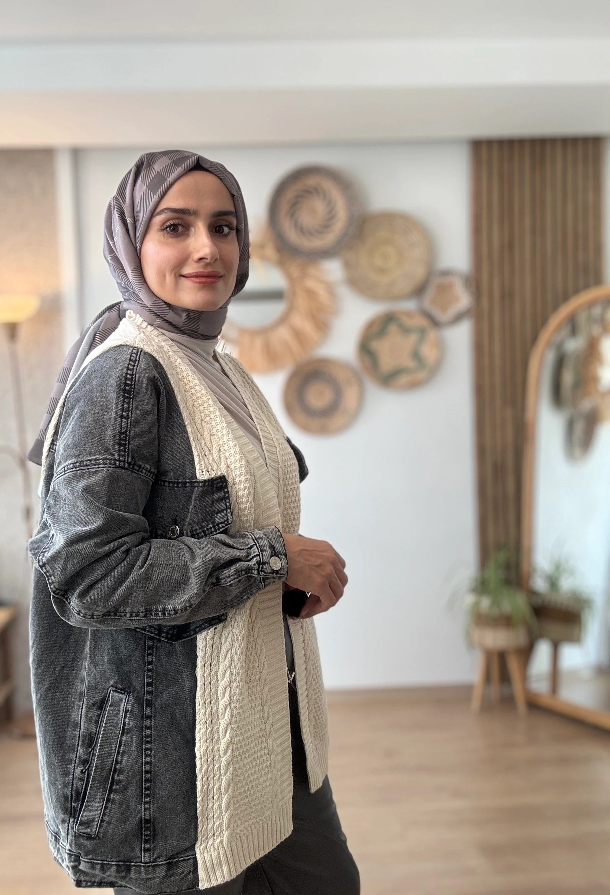 Triko Detaylı Kot Ceket 