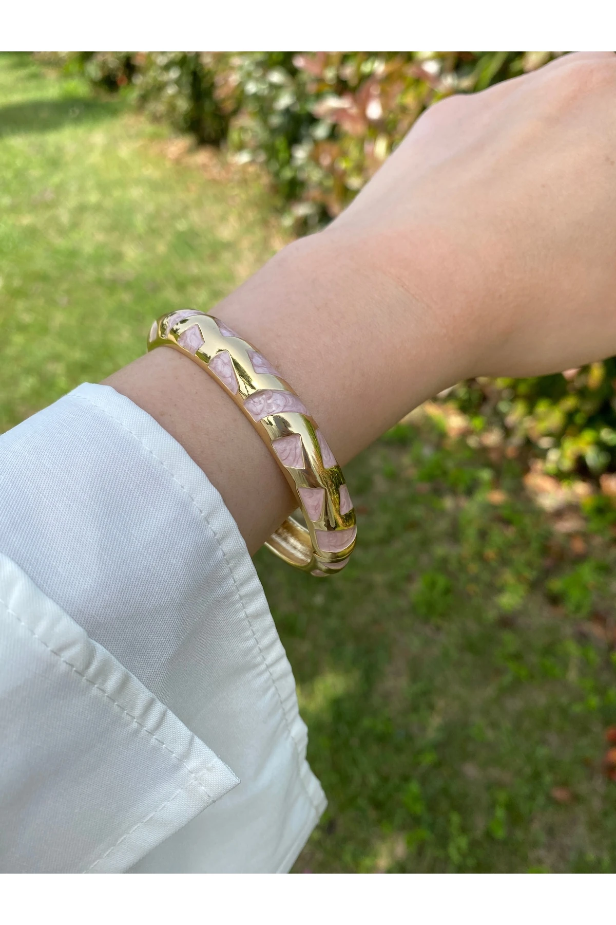 Kelepçe Bileklik Pembe- Altın Sarısı