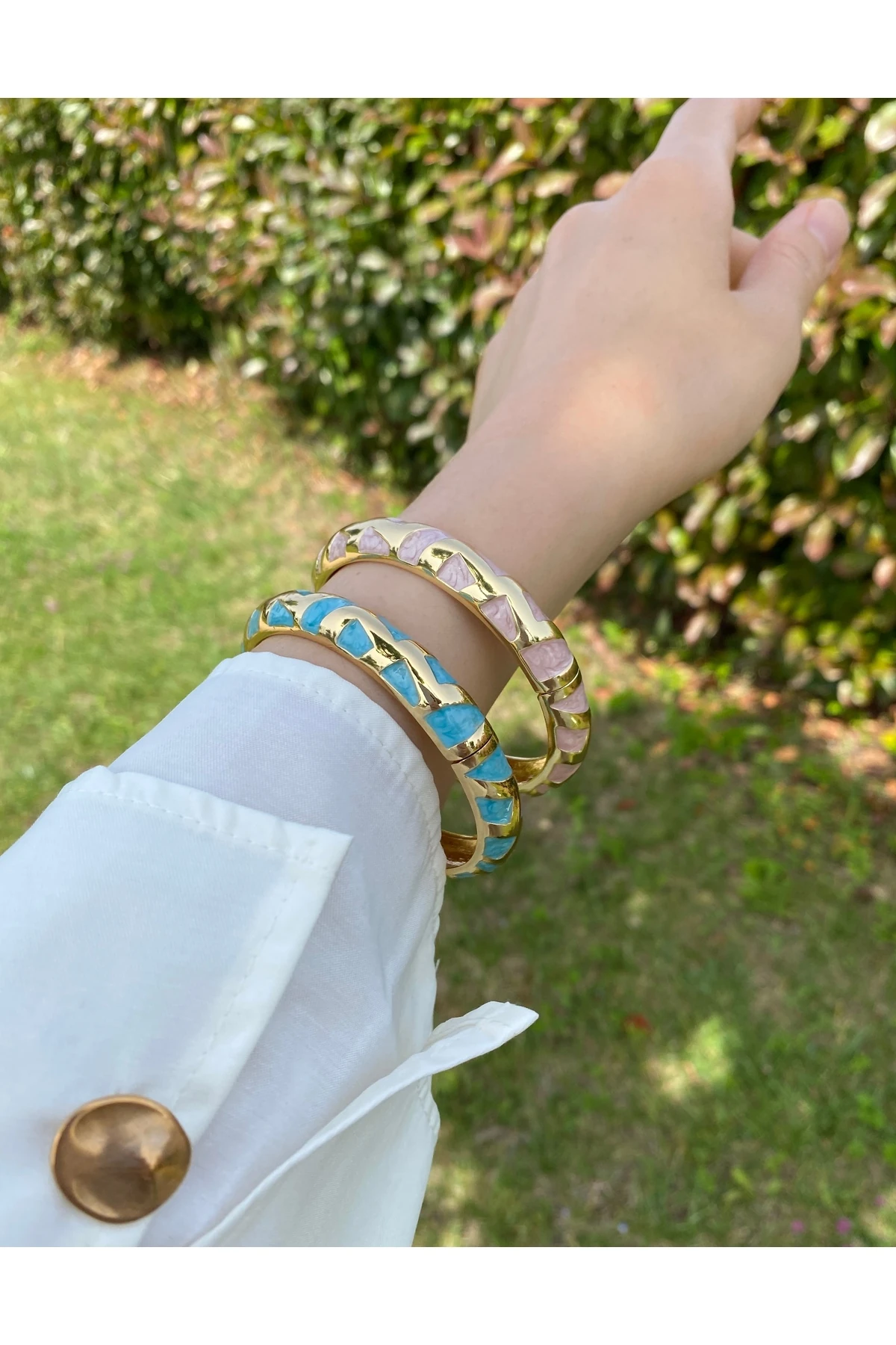 Kelepçe Bileklik Pembe- Altın Sarısı