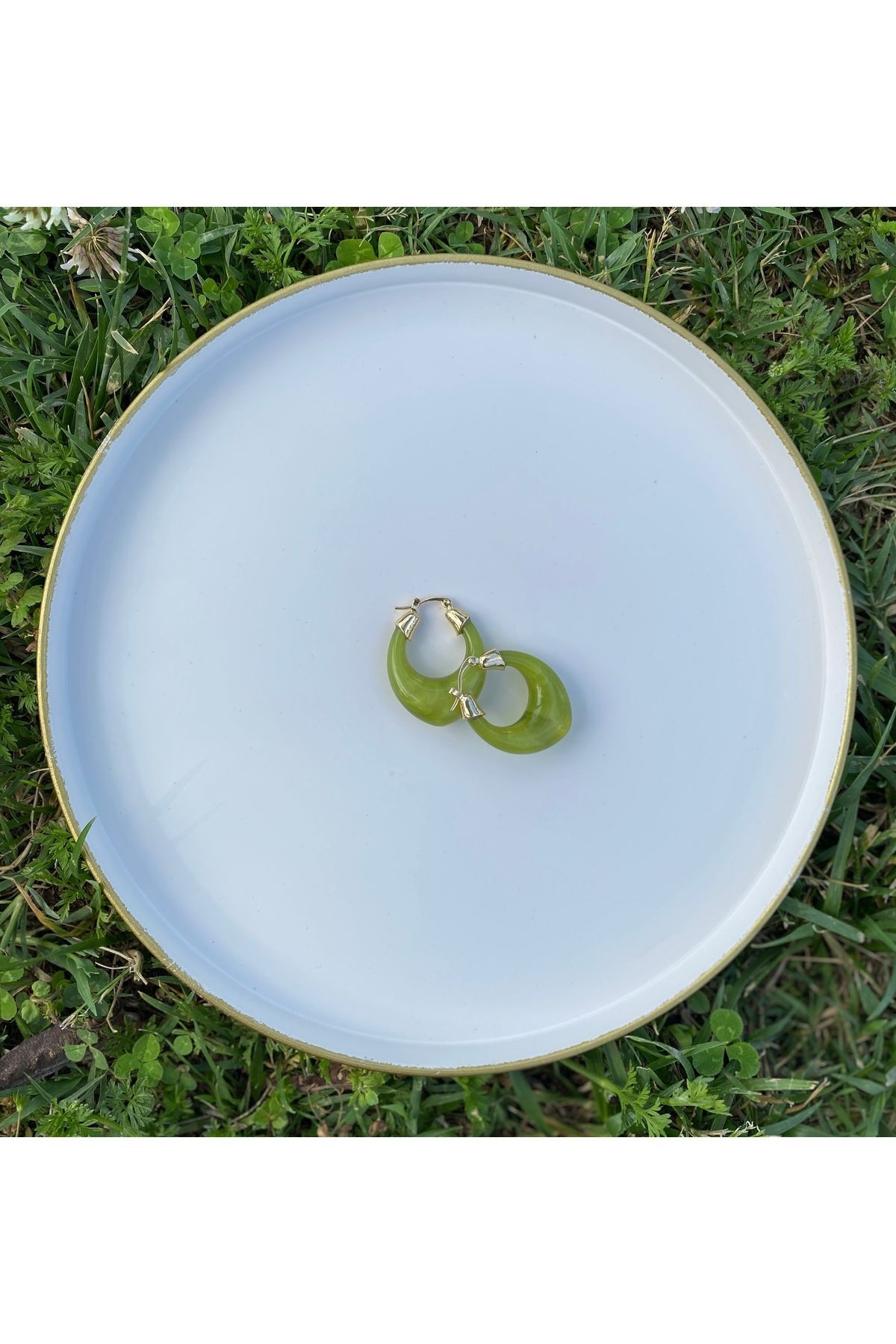 Oval Halka Küpe Yeşil