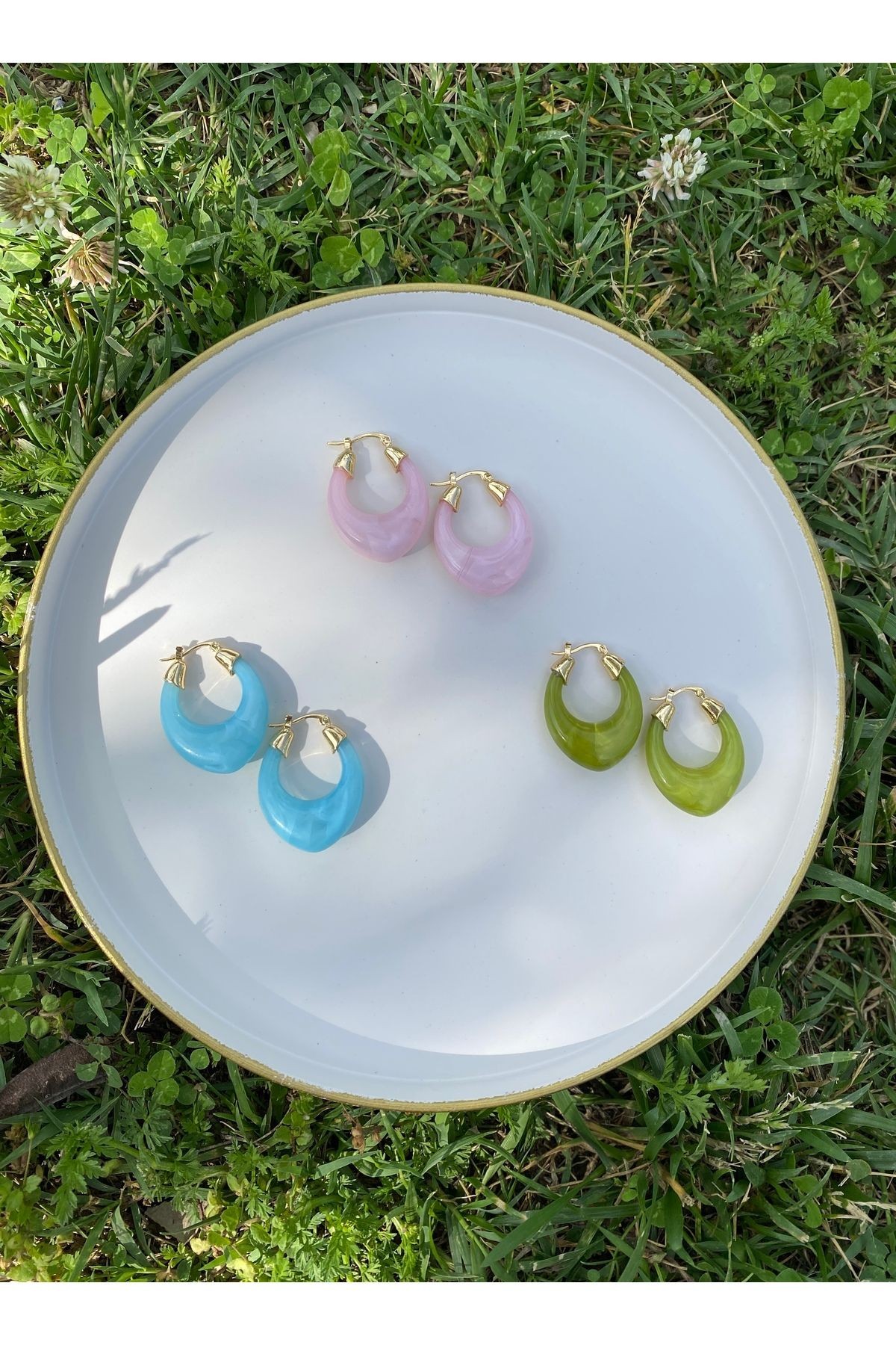 Oval Halka Küpe Pembe