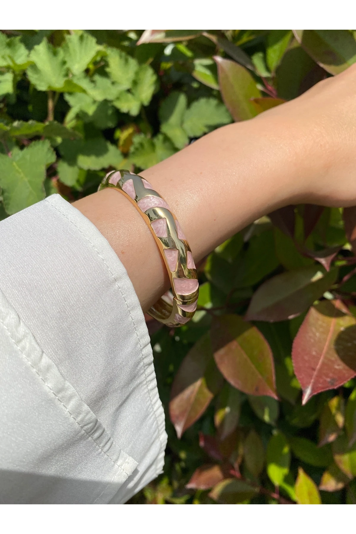 Kelepçe Bileklik Pembe- Altın Sarısı