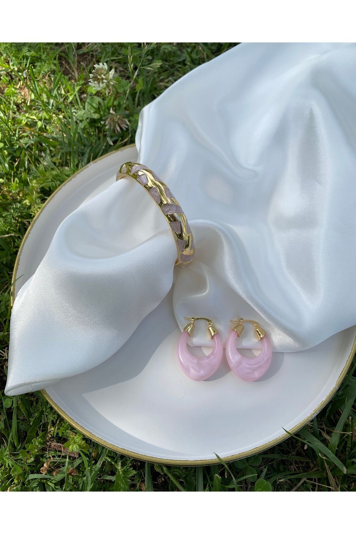 Oval Halka Küpe Pembe