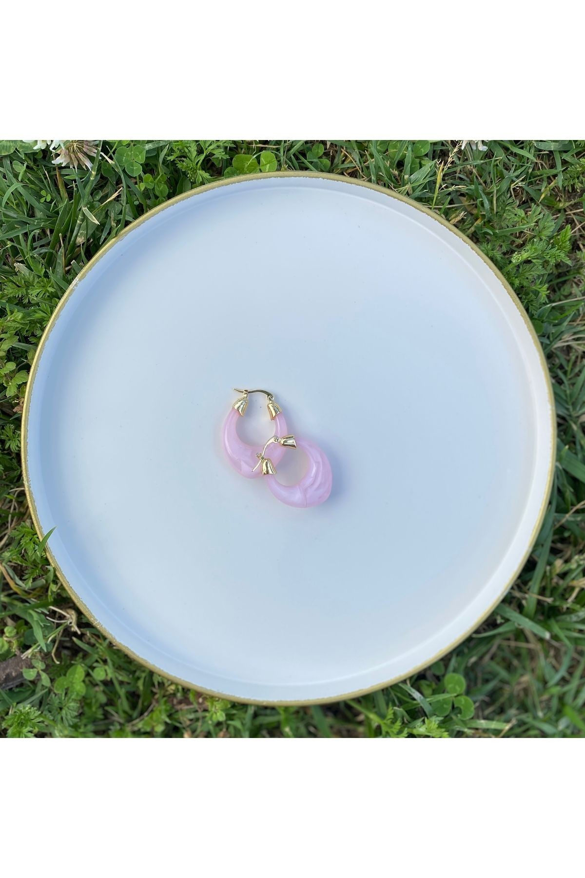 Oval Halka Küpe Pembe