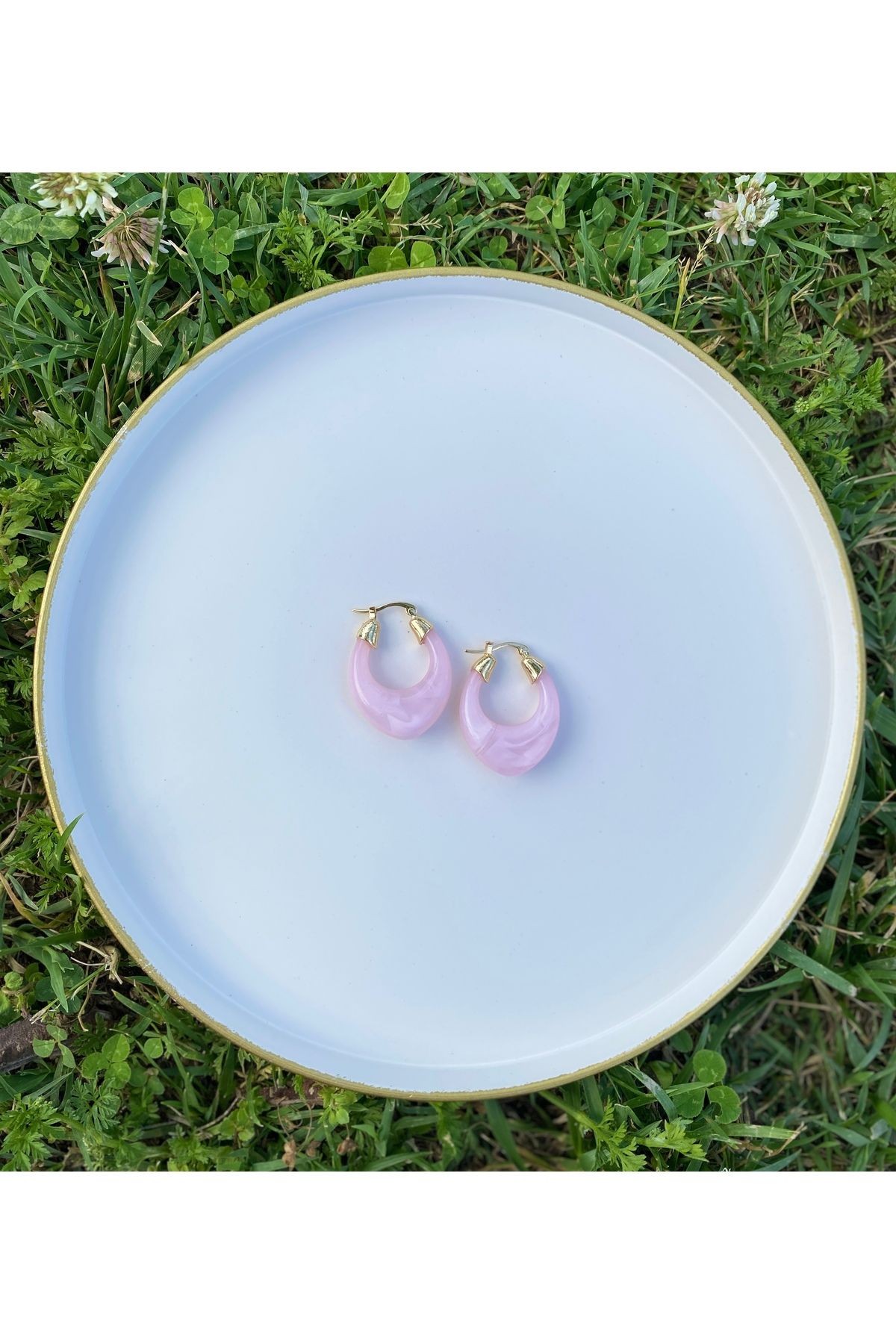 Oval Halka Küpe Pembe