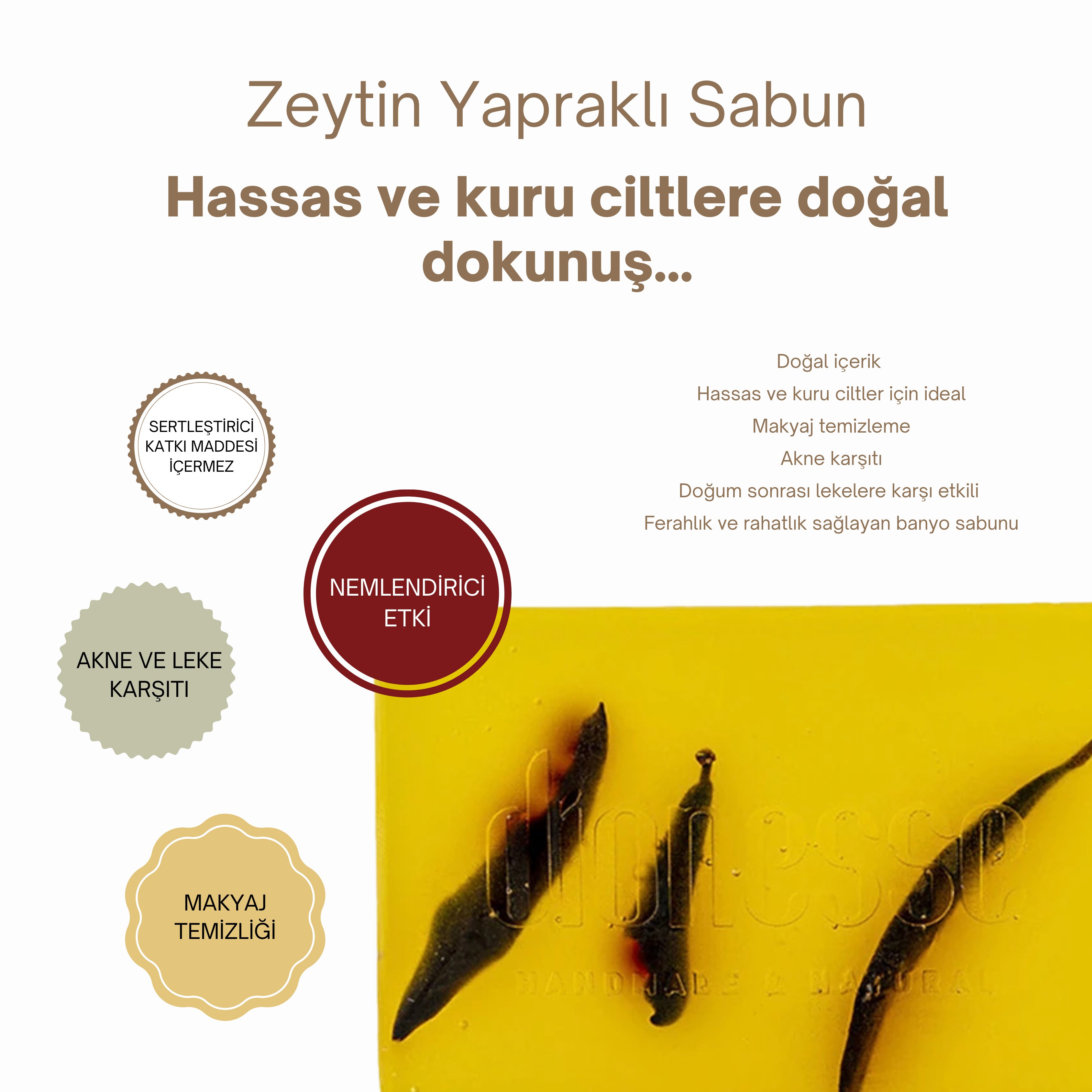 Doğal Zeytin Yapraklı Sabun 120 gr | Hassas ve Kuru Ciltler İçin Makyaj Temizleyici, Akne ve Leke Karşıtı Etkili El Yapımı Sabun