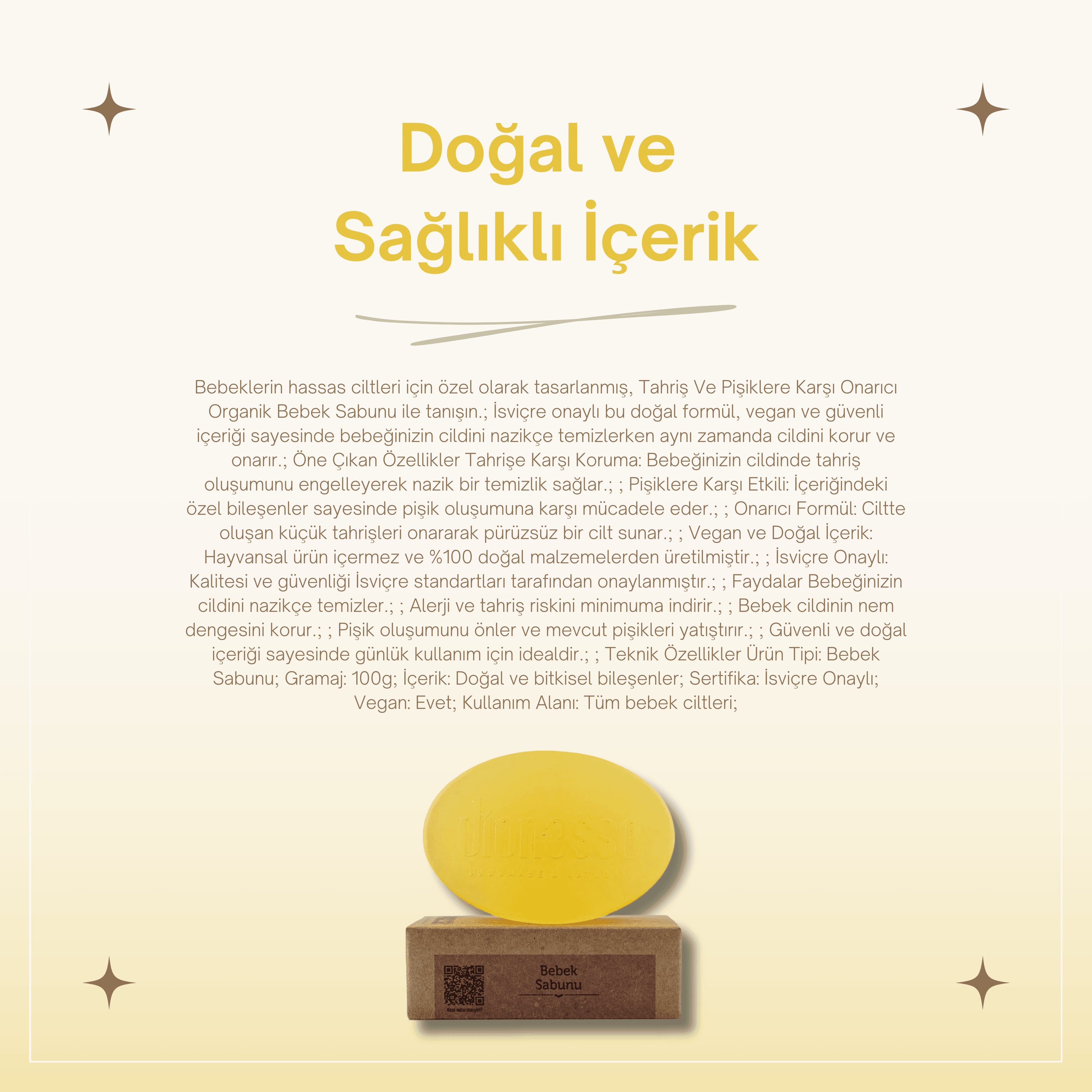 %100 Doğal Bebek Sabunu 90 gr - Bitkisel Gliserin, Doğal Yağlar ile Bebeğiniz İçin Saç ve Vücut Temizleyici Sabun