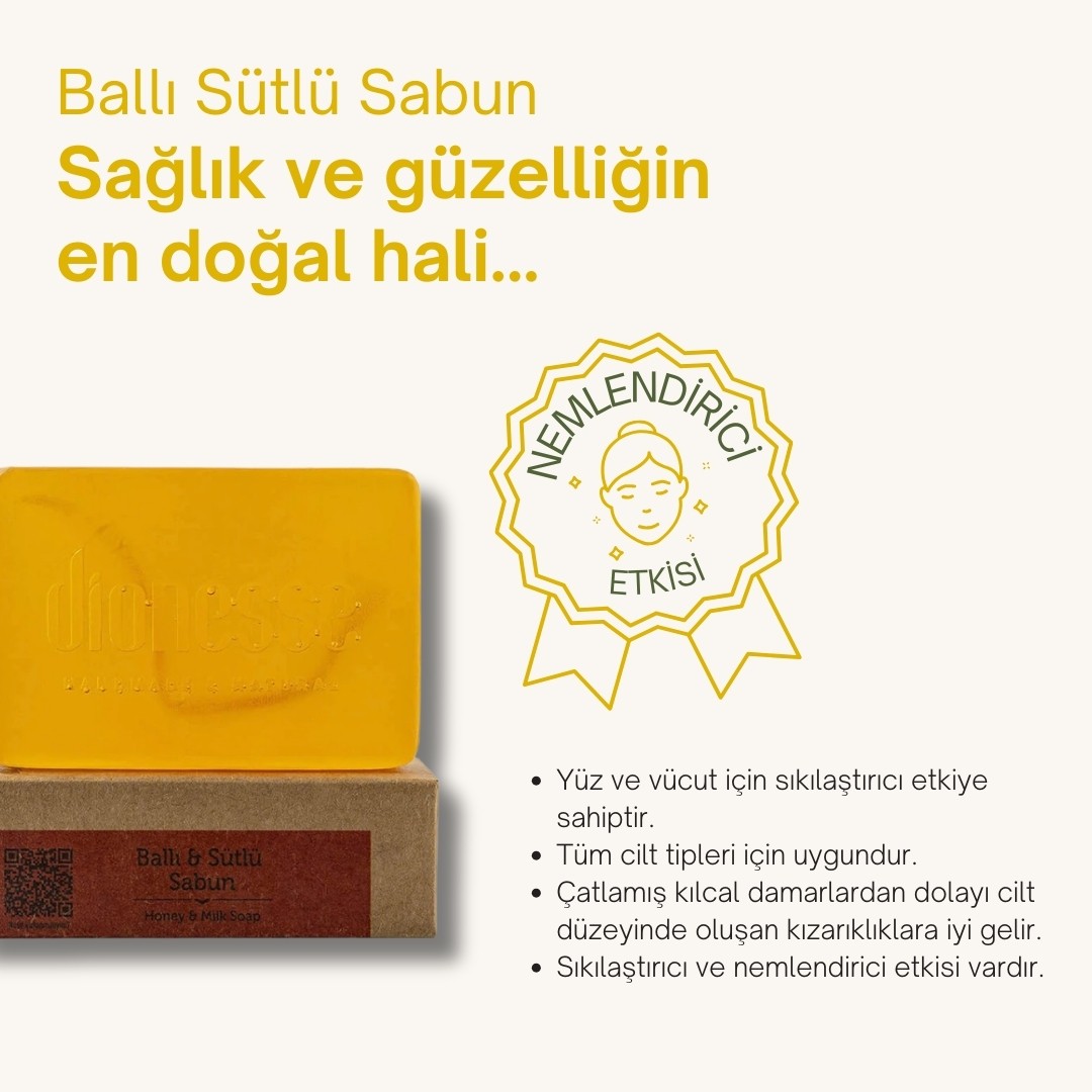 Doğal Ballı Sütlü Sabun 120 gr - Nemlendirici ve Sıkılaştırıcı Etkili Doğal Sabun, Ballı ve Sütlü Formül, Çatlamış Kılcallara ve Kızarıklıklara Karşı