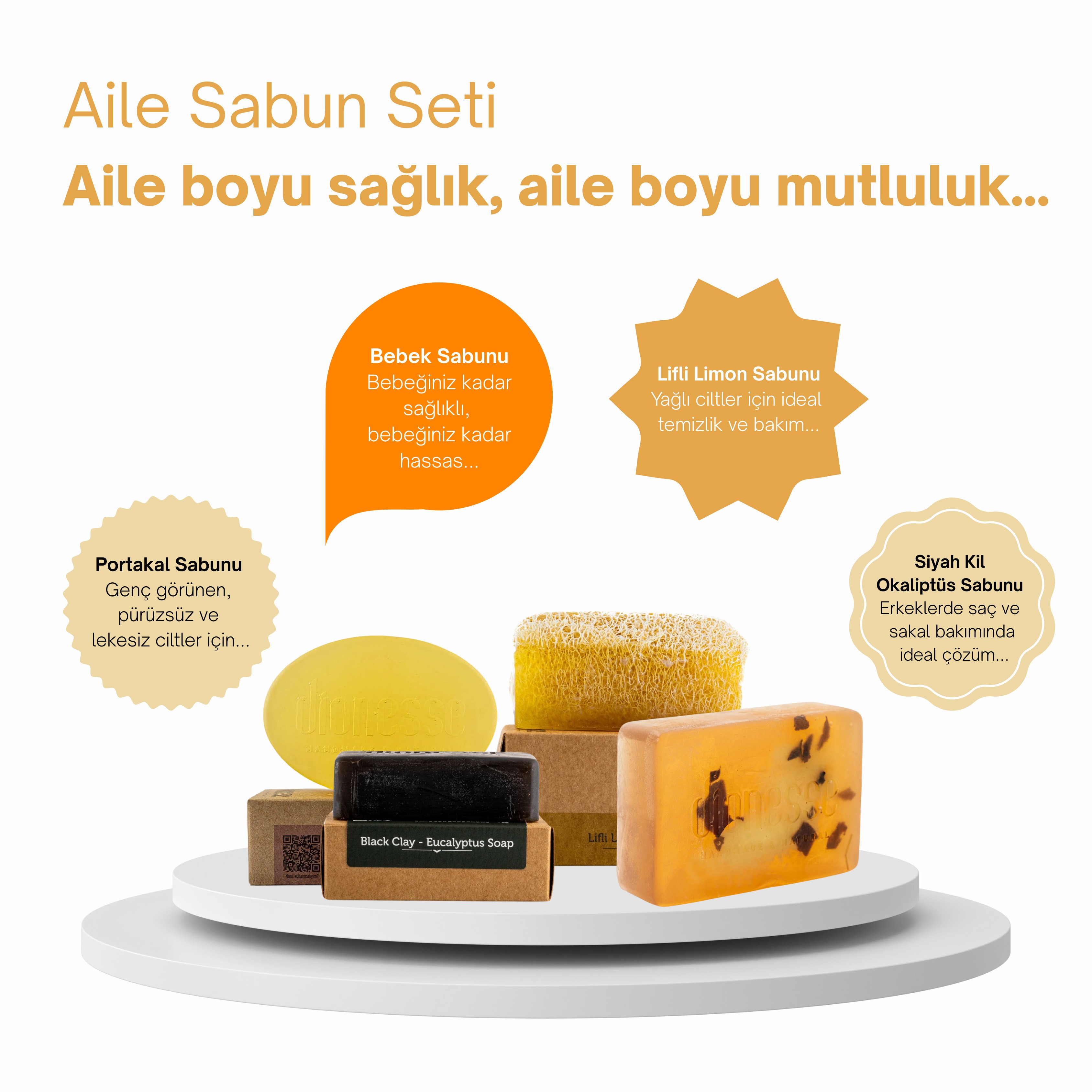 %100 Doğal Aile Sabun Seti - 4x120 gr - Tüm Aileniz İçin Doğal ve El Yapımı Katı Sabun Seti