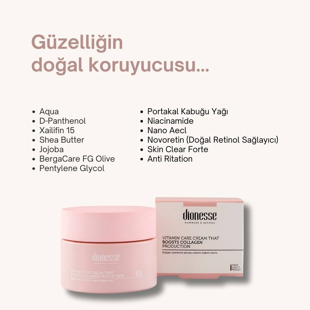Vitamin Bakımı Yüz Kremi 50 ml - Kolajen Üretimini Artıran, Cildi Canlandıran ve Nemlendiren Yoğun Bakım Kremi