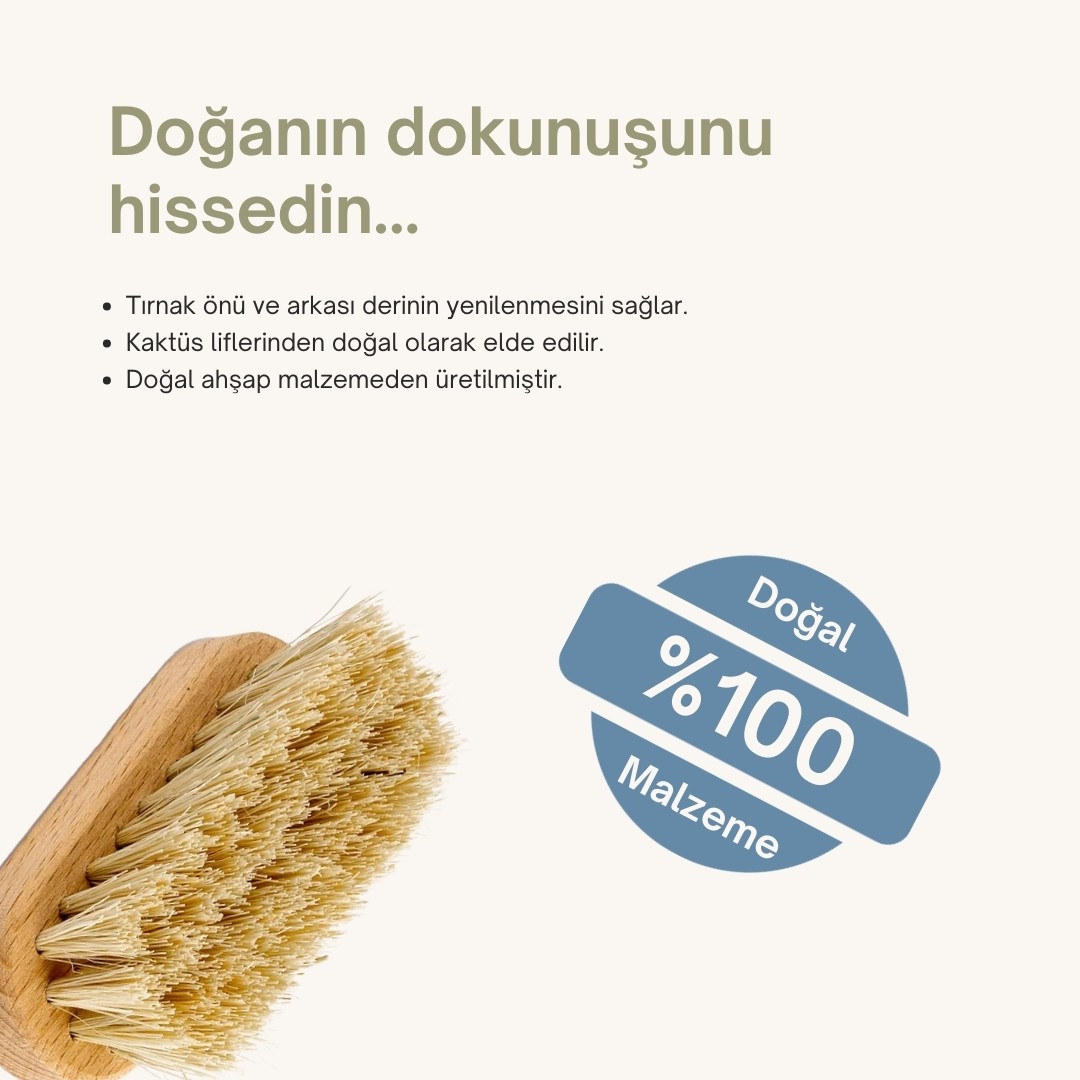 %100 Doğal Tırnak Fırçası | Ahşap ve Kaktüs Liflerinden Tırnak ve Topuk Bakımı İçin İdeal Fırça