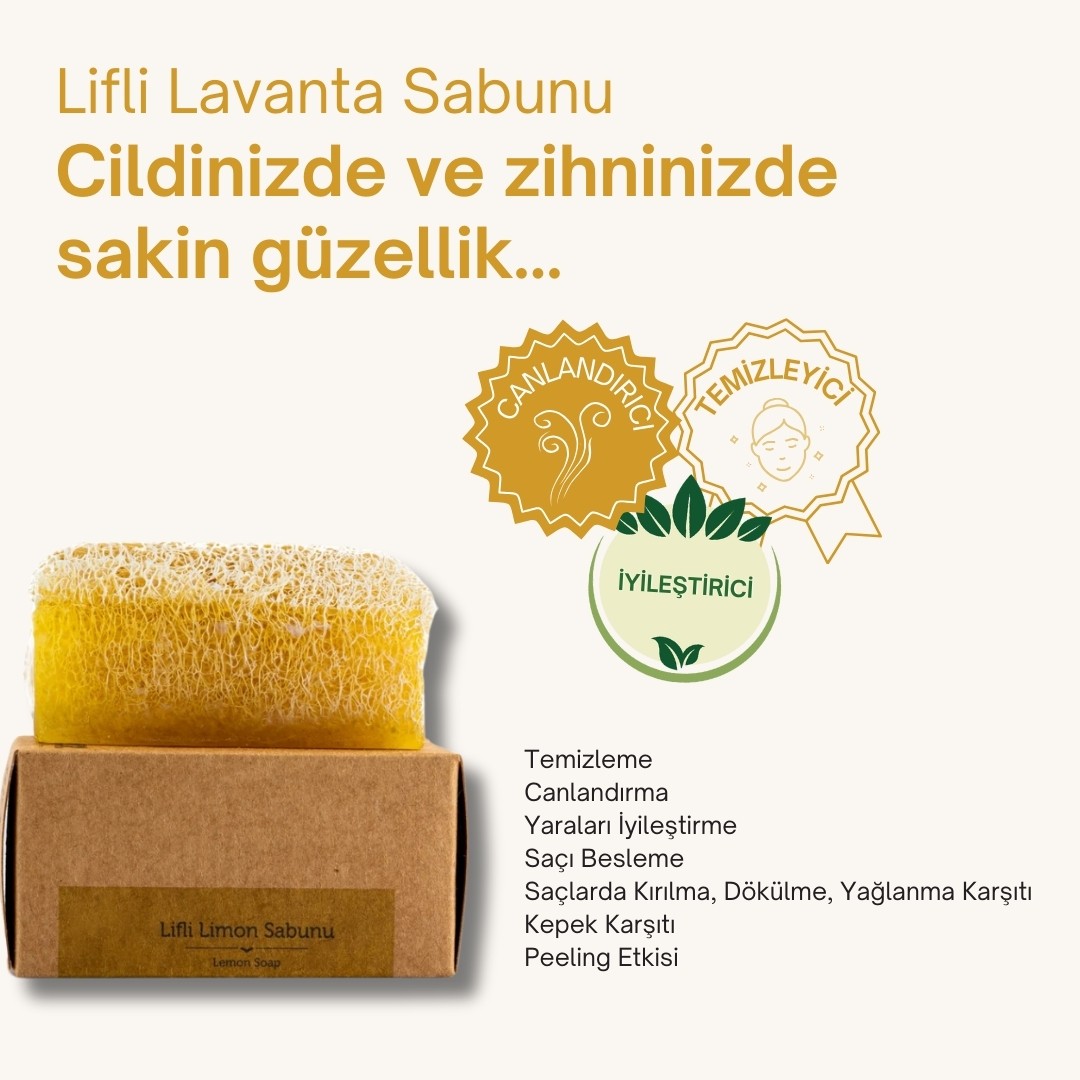 Doğal Kabak Lifli Limon Sabunu 130 gr | Yağlı Ciltler İçin Derinlemesine Temizleyici ve Peeling Sabunu