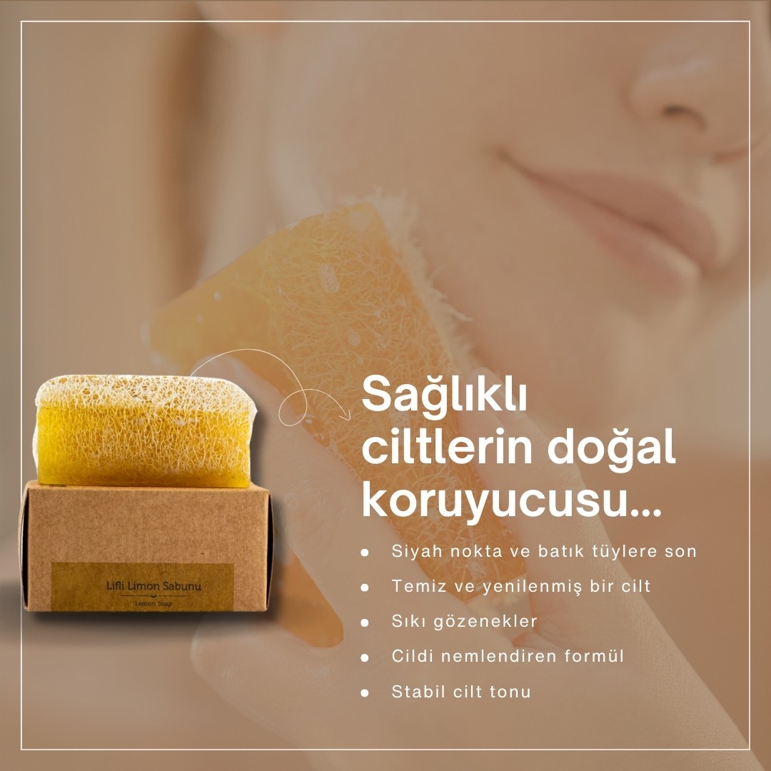 Doğal Kabak Lifli Limon Sabunu 130 gr | Yağlı Ciltler İçin Derinlemesine Temizleyici ve Peeling Sabunu