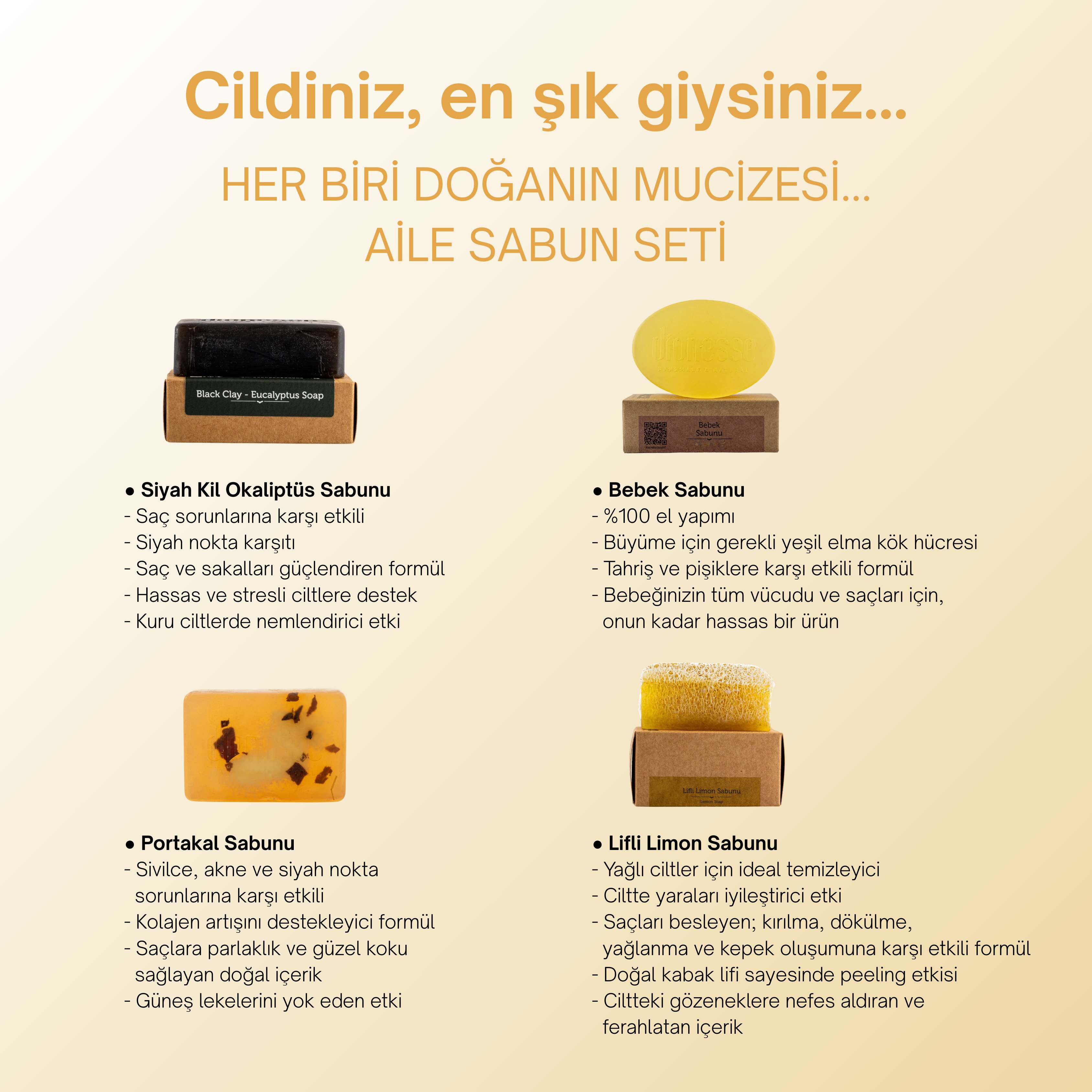 %100 Doğal Aile Sabun Seti - 4x120 gr - Tüm Aileniz İçin Doğal ve El Yapımı Katı Sabun Seti