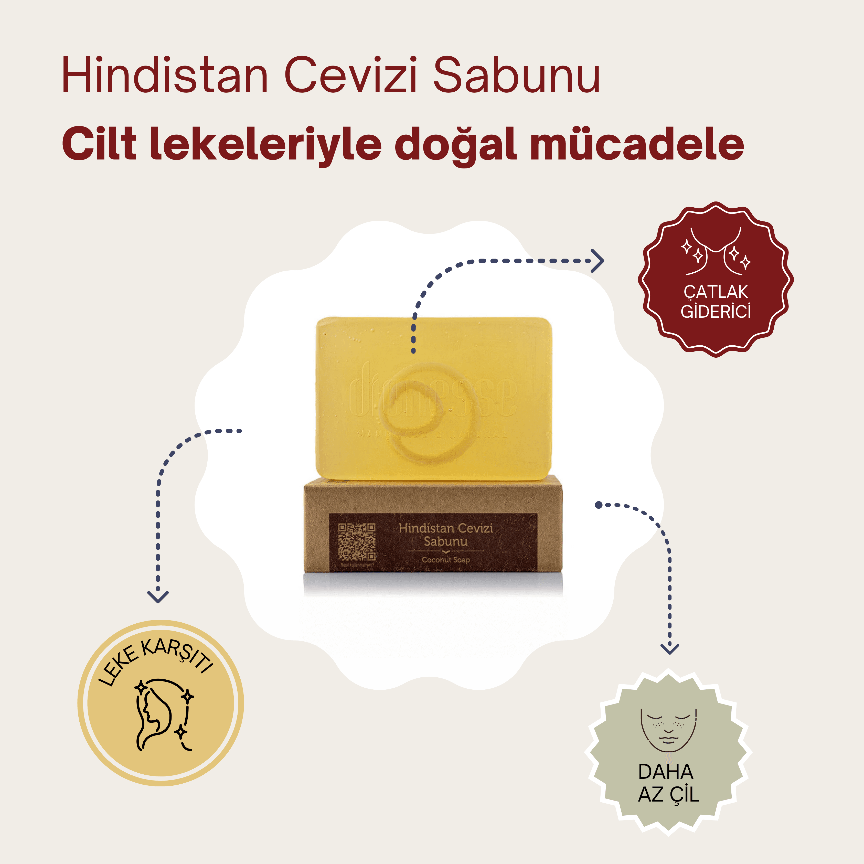Doğal Hindistan Cevizli Sabun 120 gr - Hamilelik Çatlakları, Güneş Lekeleri ve Çiller İçin Etkili Doğal Bakım Sabunu