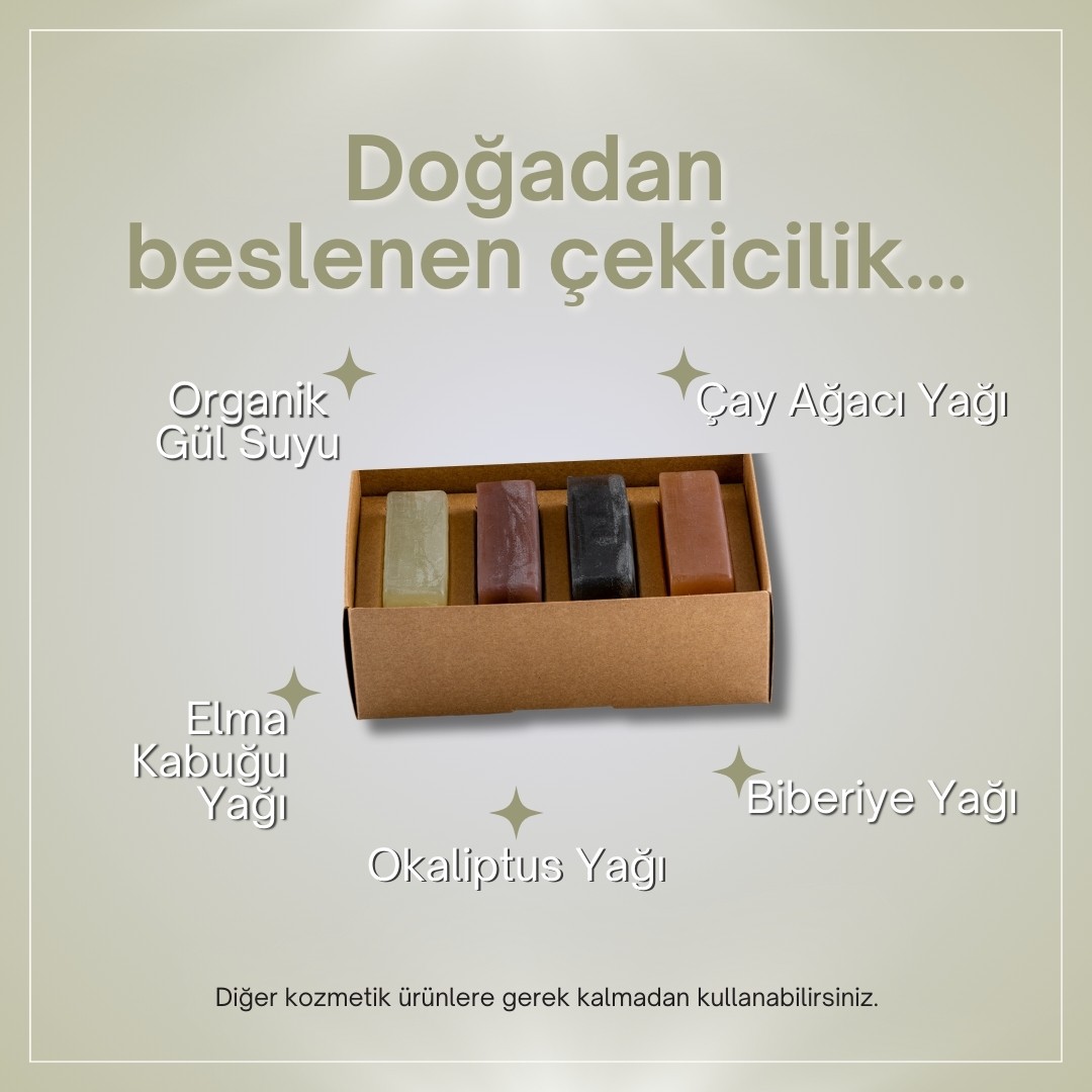 Erkekler İçin Doğal Kil Sabunu Seti - 4x120 gr - Organik & El Yapımı - Zengin Minerallerle Desteklenmiş Sülfatsız Sabun - Cilt ve Saç Bakımı İçin