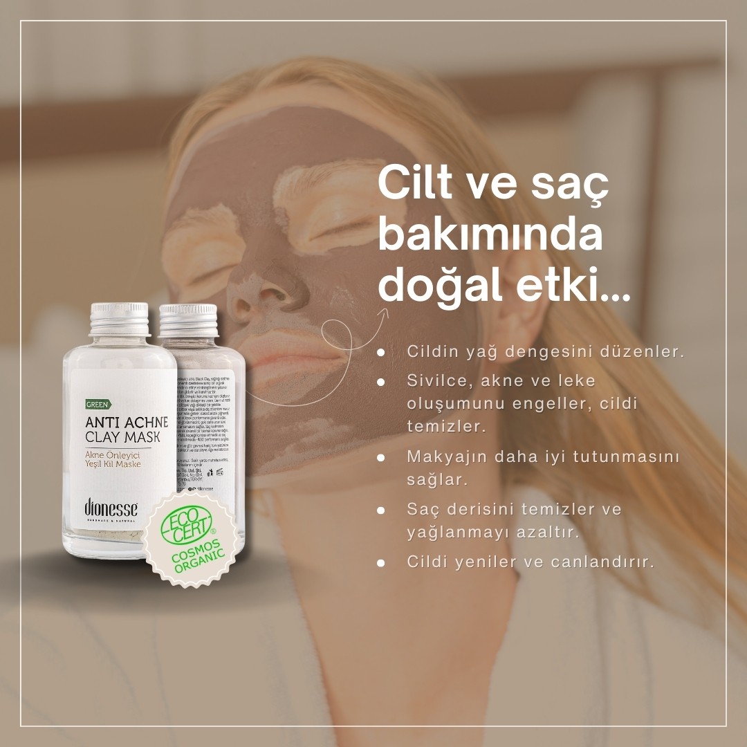 Anti Akne Detoks Yeşil Kil Maskesi 100 gr | Yağlı Cilt ve Saçlar İçin Detoks Etkili, Sebum Dengeleyici, Sivilce ve Leke Karşıtı Cilt Bakımı