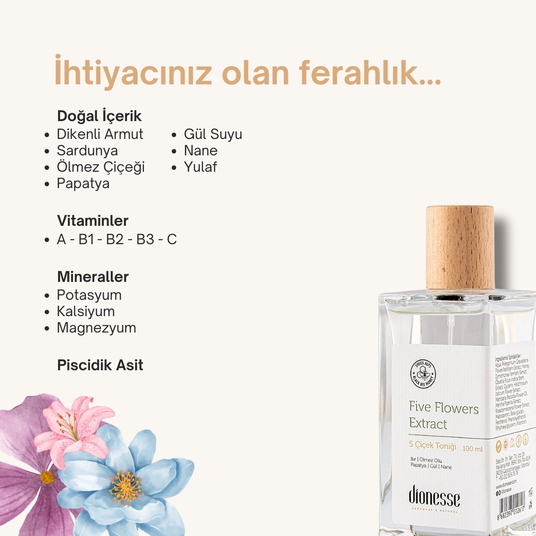 5 Çiçek Black Bee Detoks Yüz Toniği 100 ml | Siyah Arı Balı ile Cilt Sıkılaştırıcı ve Yatıştırıcı Tonik | Tüm Cilt Tipleri İçin Doğal Bakım