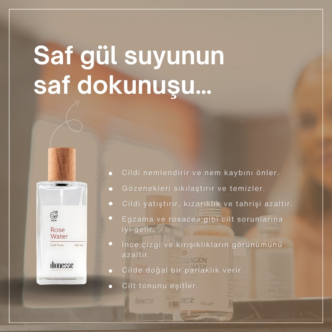 Saf Gül Suyu 100 ml - %100 Doğal Yüz Toniği, Gül Suyu ile Gözenek Sıkılaştırıcı ve Nemlendirici Bakım