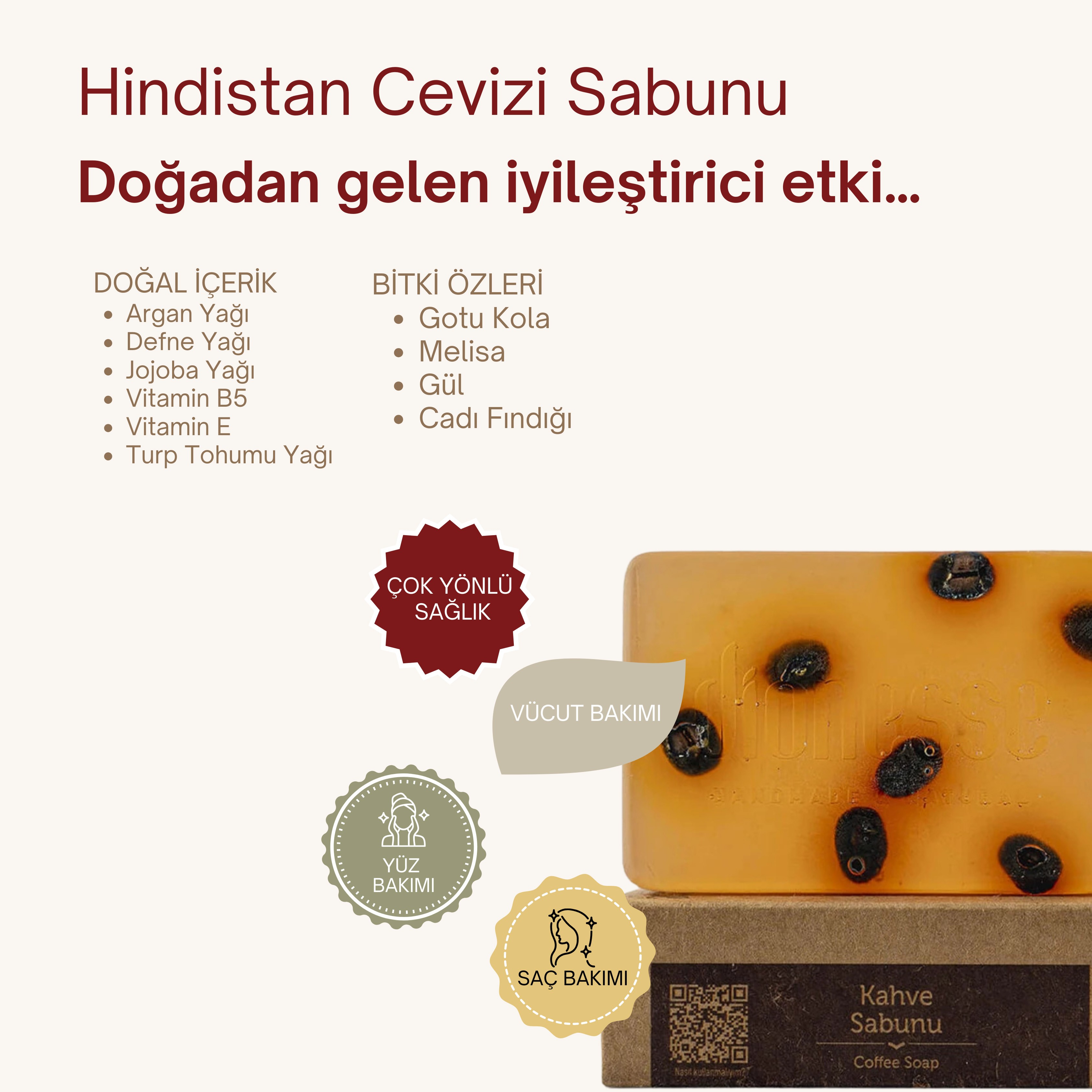 Doğal Kahve Sabunu 120 gr - Selülit ve Varis Karşıtı, Cilt Yenileyici Doğal Sabun