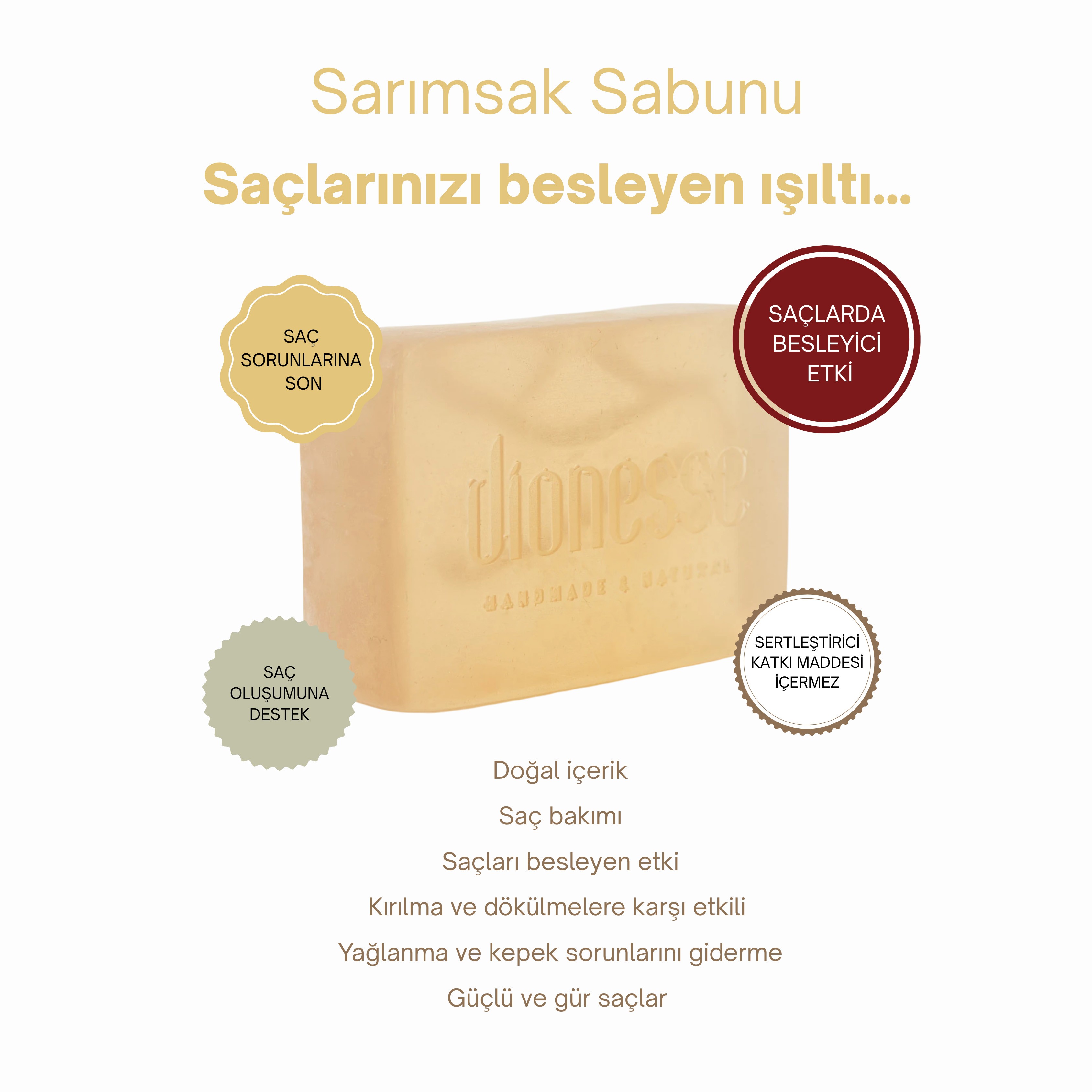 Doğal Sarımsak Sabunu 120 gr - Kepek, Yağlanma ve Dökülme Karşıtı Doğal Sabun, Saç Köklerini Besleyen Sarımsak Yağı ve Meyve Gliserini ile