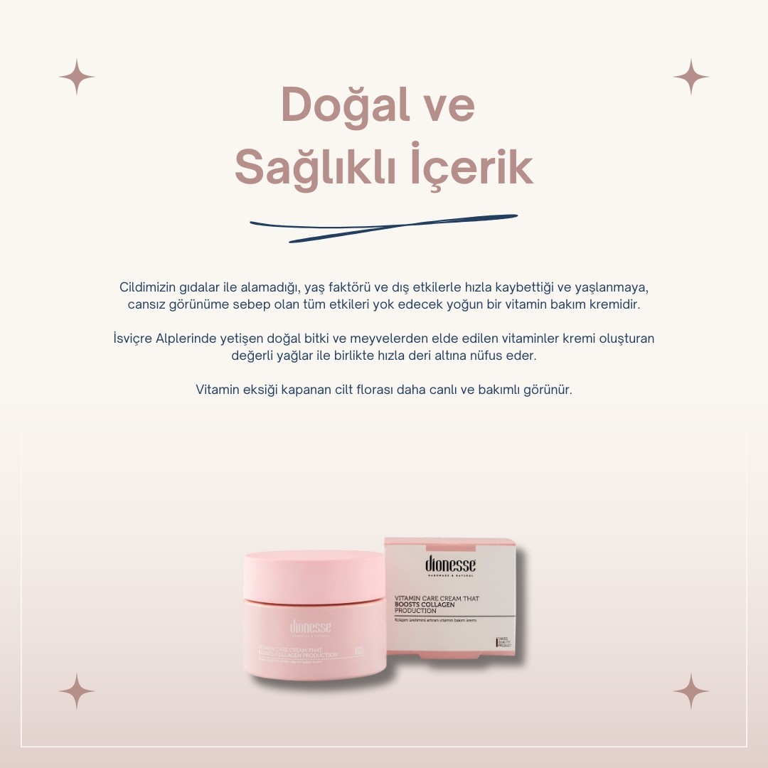Vitamin Bakımı Yüz Kremi 50 ml - Kolajen Üretimini Artıran, Cildi Canlandıran ve Nemlendiren Yoğun Bakım Kremi