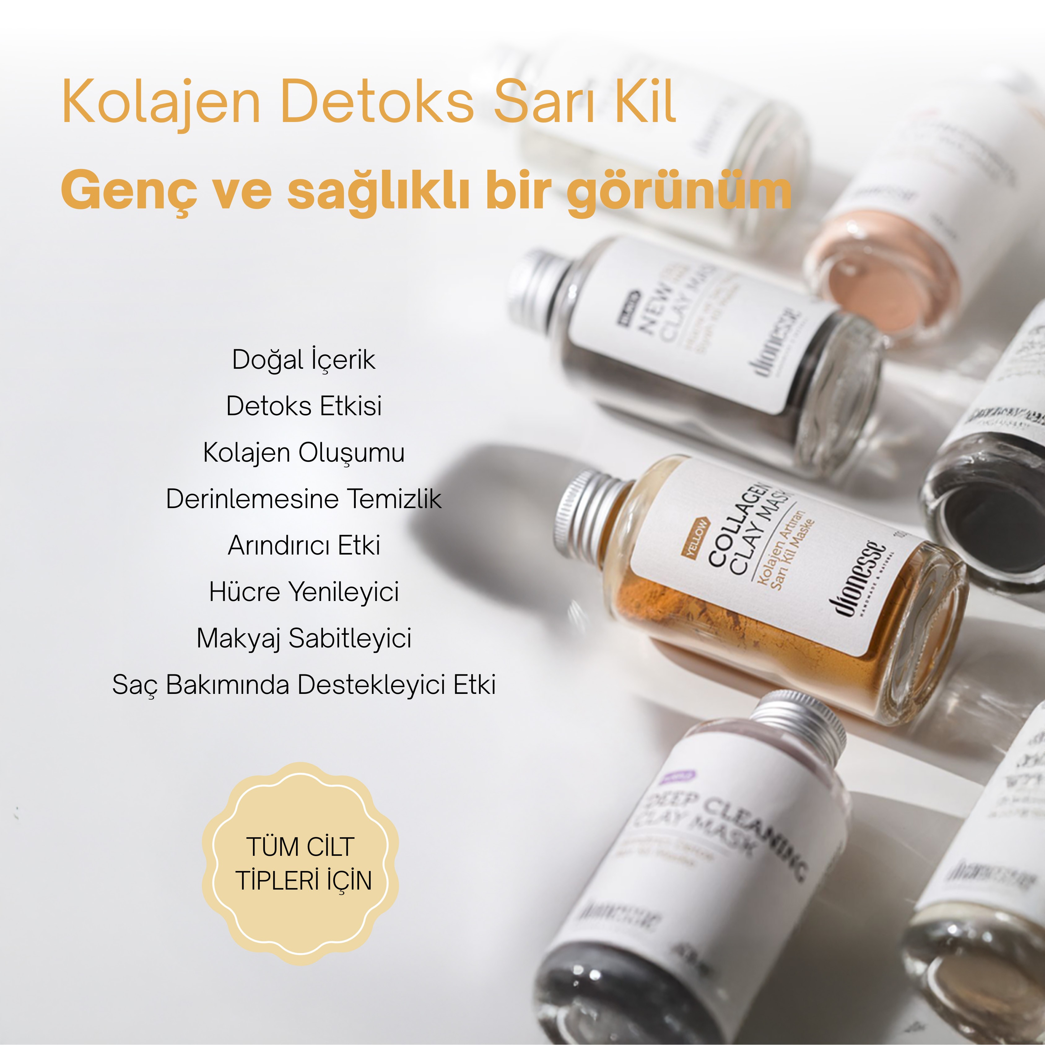 Kolajen Detoks Sarı Kil 100 gr | Kolajen Üretimini Destekleyen, Saç ve Cilt Yenileyici Doğal Maske