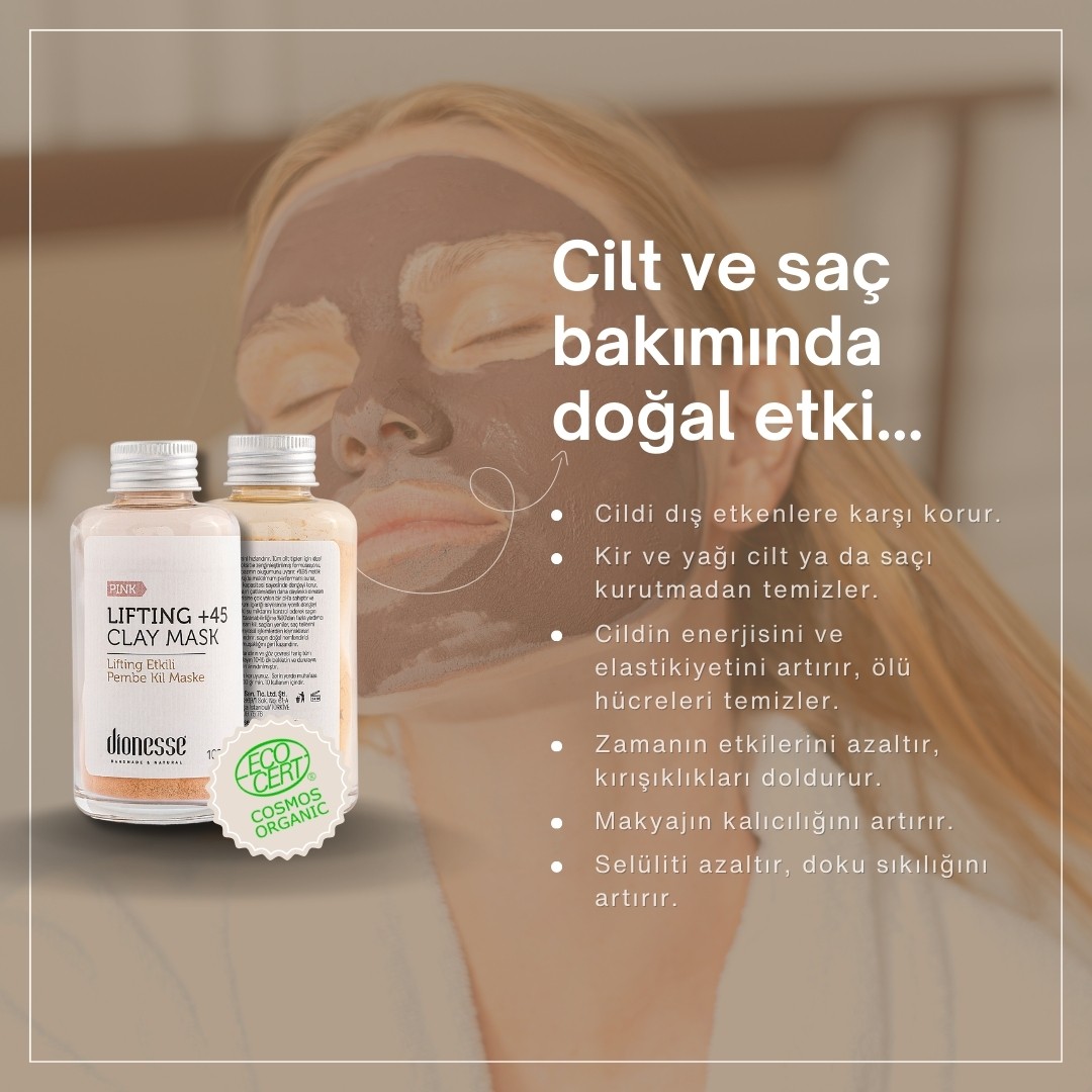 Lifting +45 Detoks Pembe Kil Maskesi 100 gr | Olgun ve Hassas Ciltler İçin Gençleştirici, Kırışıklık Karşıtı ve Detoks Etkili