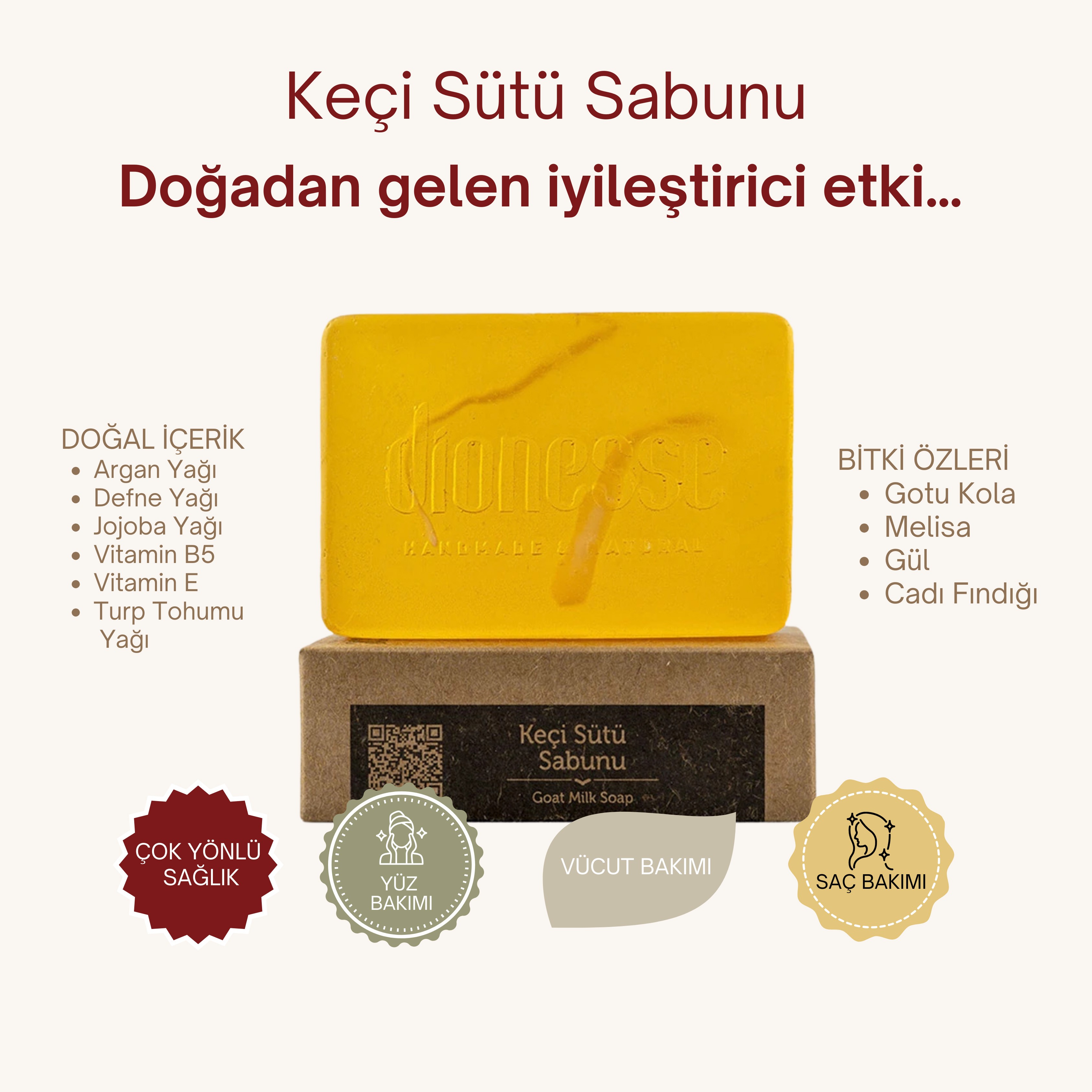 Doğal Keçi Sütü Sabunu 120 gr - Sivilce ve Cilt Lekelerine Karşı Etkili, Saç ve Cilt Bakımı İçin El Yapımı Keçi Sütü Sabunu