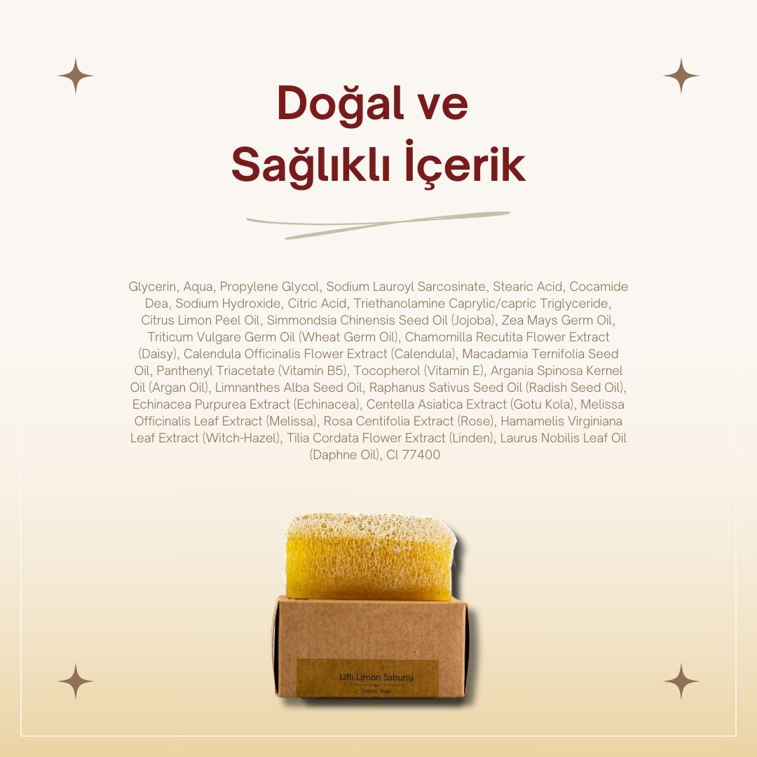 Doğal Kabak Lifli Limon Sabunu 130 gr | Yağlı Ciltler İçin Derinlemesine Temizleyici ve Peeling Sabunu