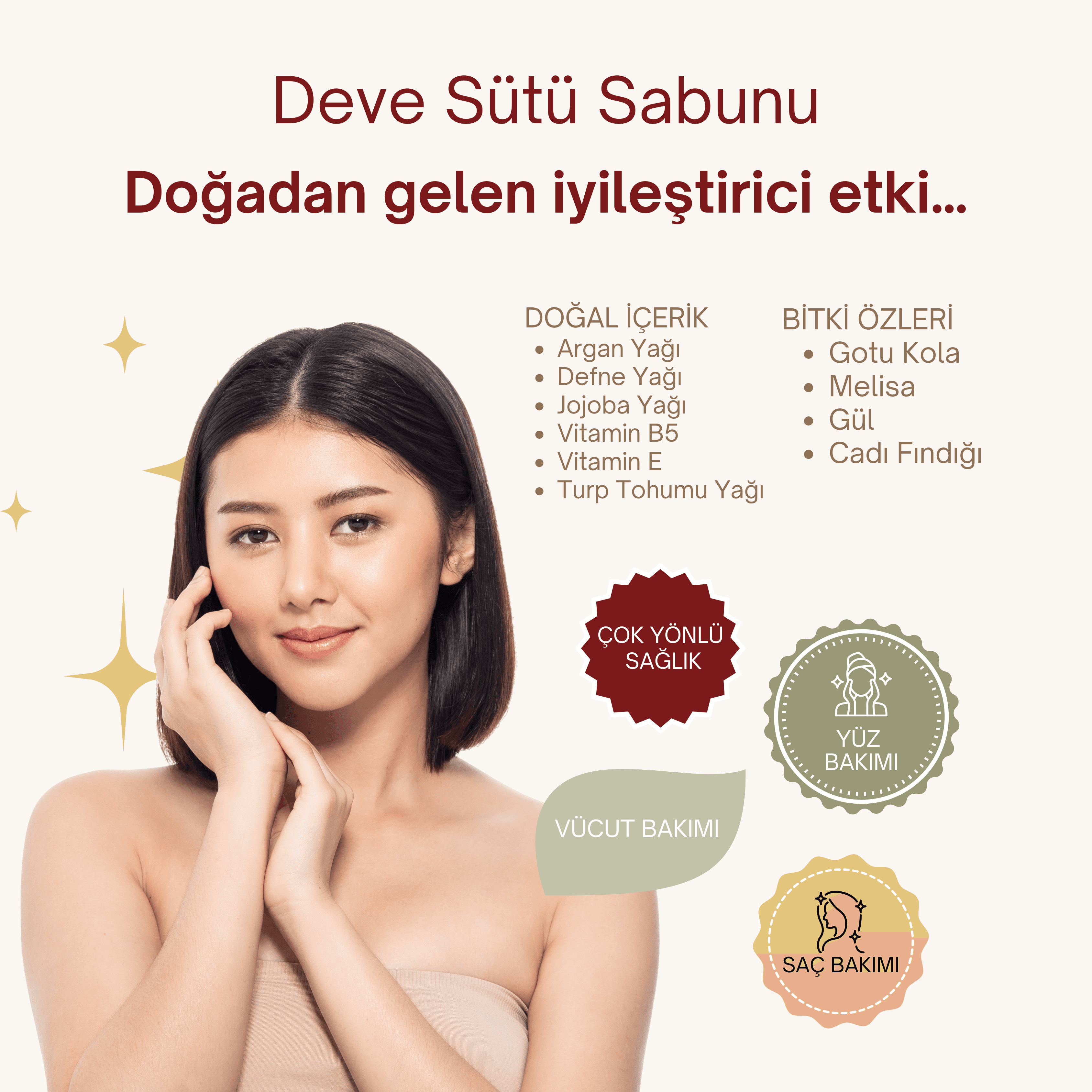 Doğal Deve Sütü Sabunu 120 gr - Sivilce ve Siyah Nokta Karşıtı, Cilt Lekelerini Giderici, Saç Güçlendirici Sabun