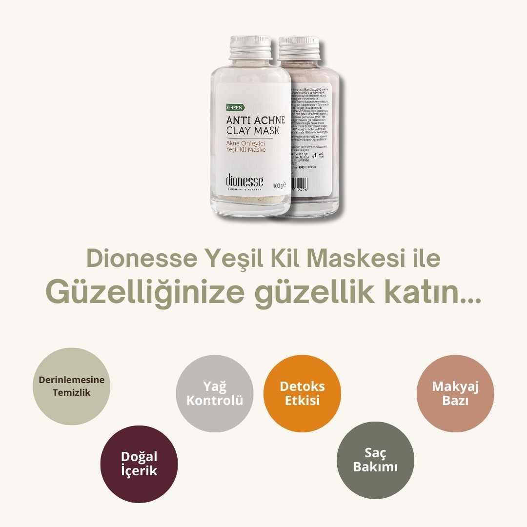 Anti Akne Detoks Yeşil Kil Maskesi 100 gr | Yağlı Cilt ve Saçlar İçin Detoks Etkili, Sebum Dengeleyici, Sivilce ve Leke Karşıtı Cilt Bakımı