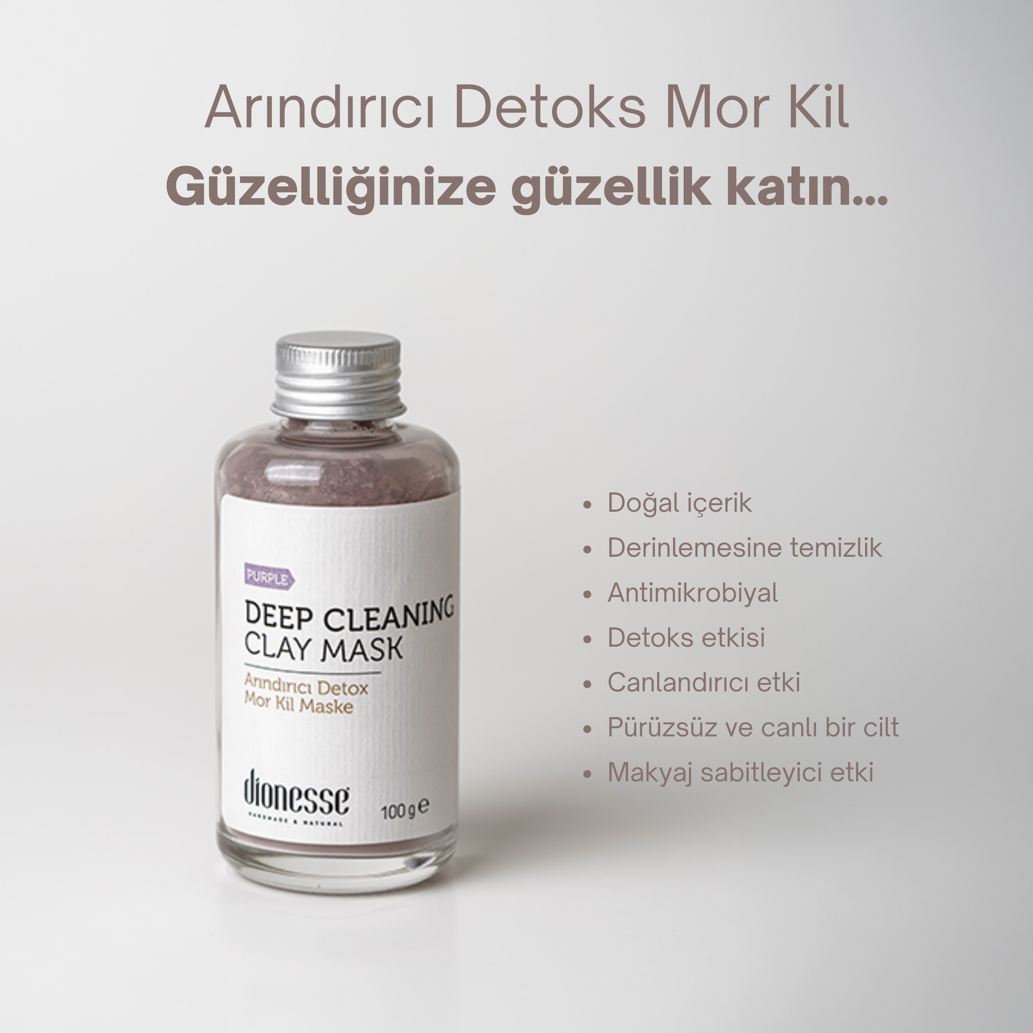 Arındırıcı Detoks Mor Kil Maskesi 100 gr | Yağlı ve Hassas Ciltler İçin Sebum Dengeleyici, Matlaştırıcı ve Antioksidan Cilt Bakımı