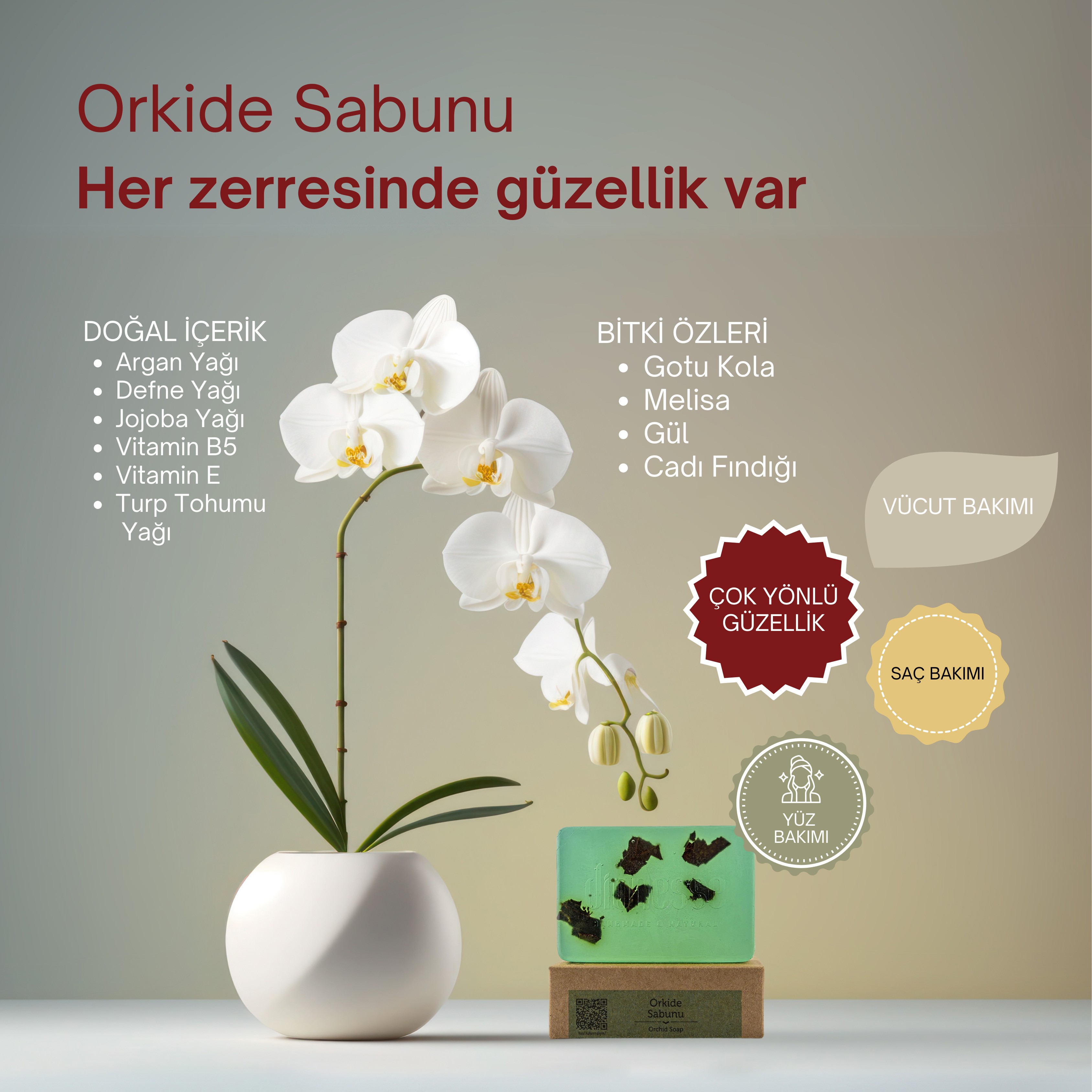 Orkide Sabunu 120 gr | Saç Dökülmesine Karşı Etkili, Cilt Lekesi Giderici, Doğal Katı Şampuan