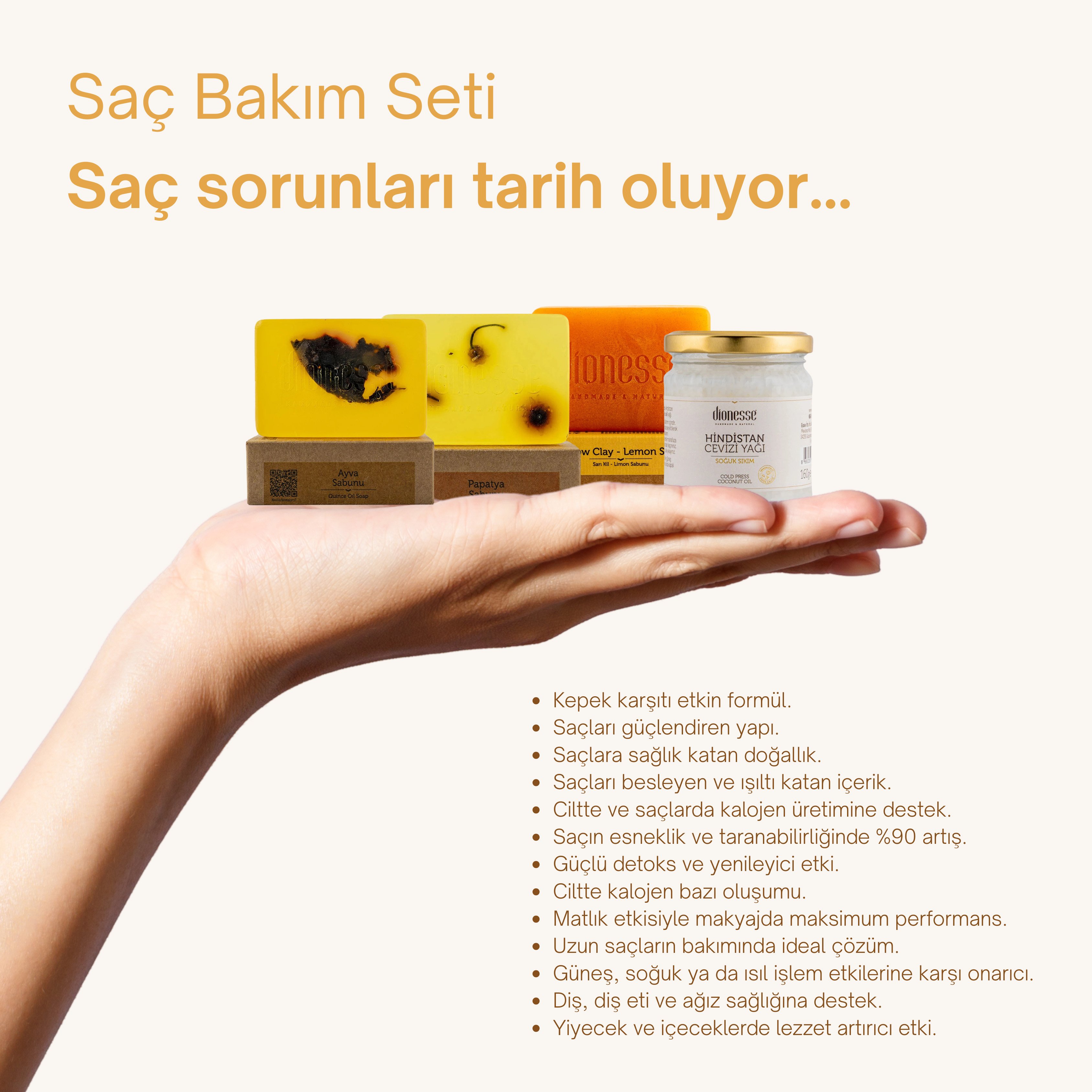 Özel Saç Bakım Seti - Ayva Sabunu, Papatya Sabunu, Sarı Kil Sabunu ve Hindistan Cevizi Yağı ile Kepek Karşıtı ve Onarıcı Saç Bakımı