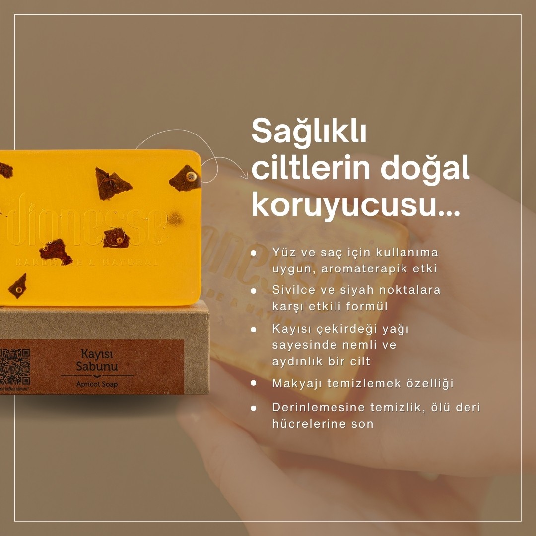 Doğal Kayısı Sabunu 120 gr | Sivilce ve Siyah Nokta Giderici, Yüz ve Saç Bakımı İçin Aromaterapik Sabun