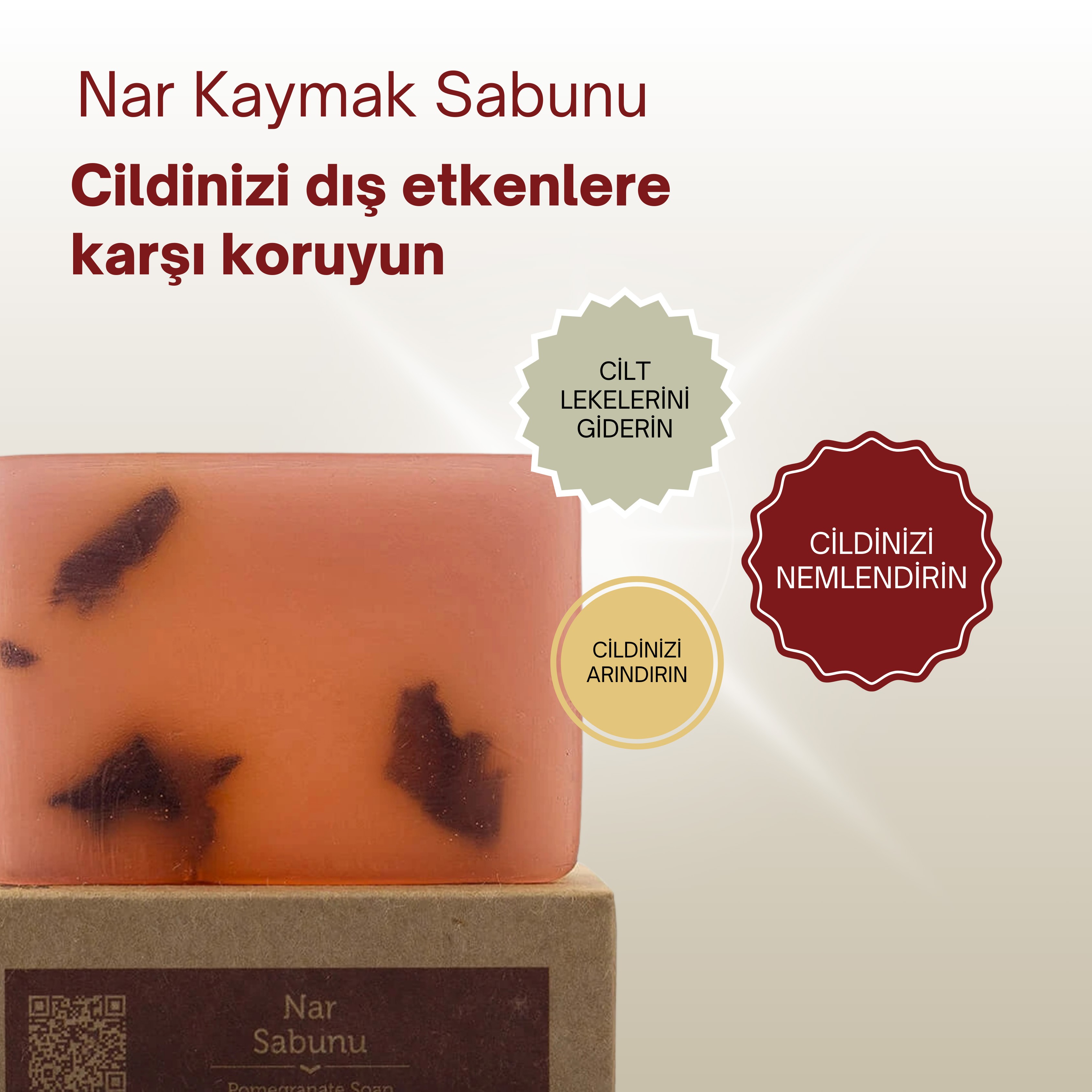Doğal Nar Kaymak Sabunu 120 gr - Cilt Lekeleri Giderici, Peeling Etkili Cilt Bakım Sabunu