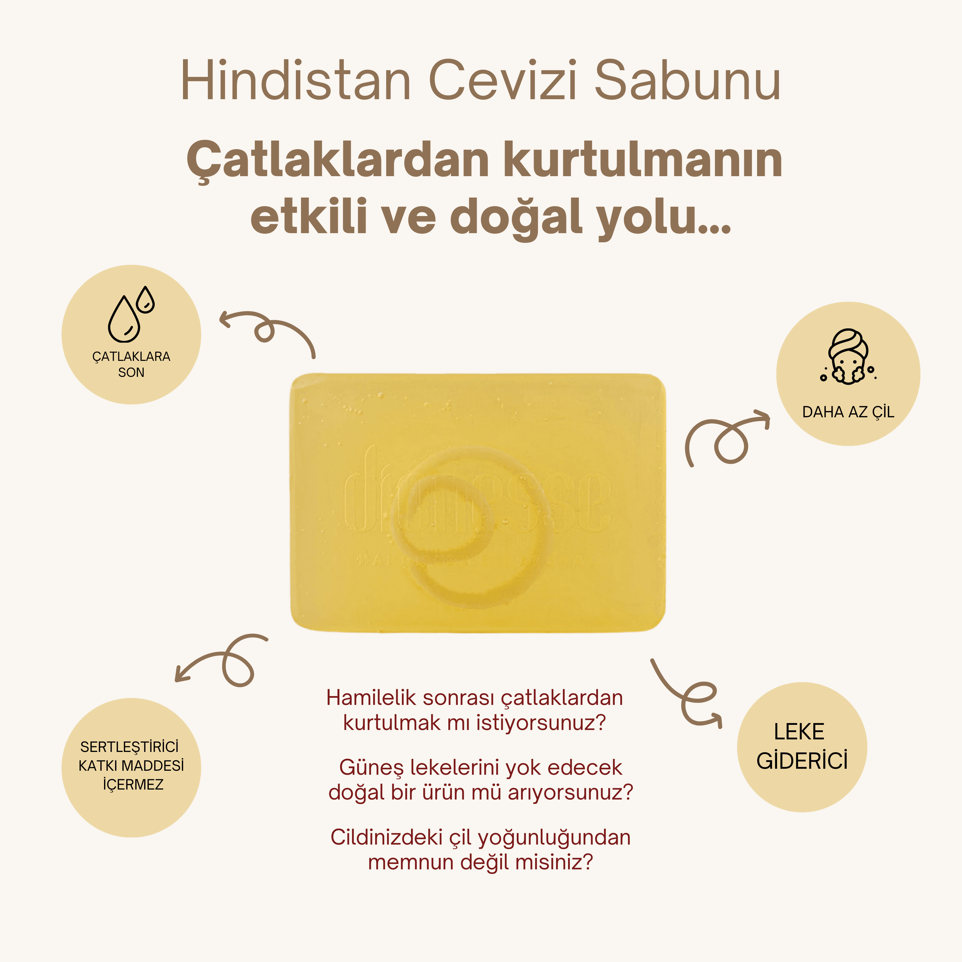 Doğal Hindistan Cevizli Sabun 120 gr - Hamilelik Çatlakları, Güneş Lekeleri ve Çiller İçin Etkili Doğal Bakım Sabunu