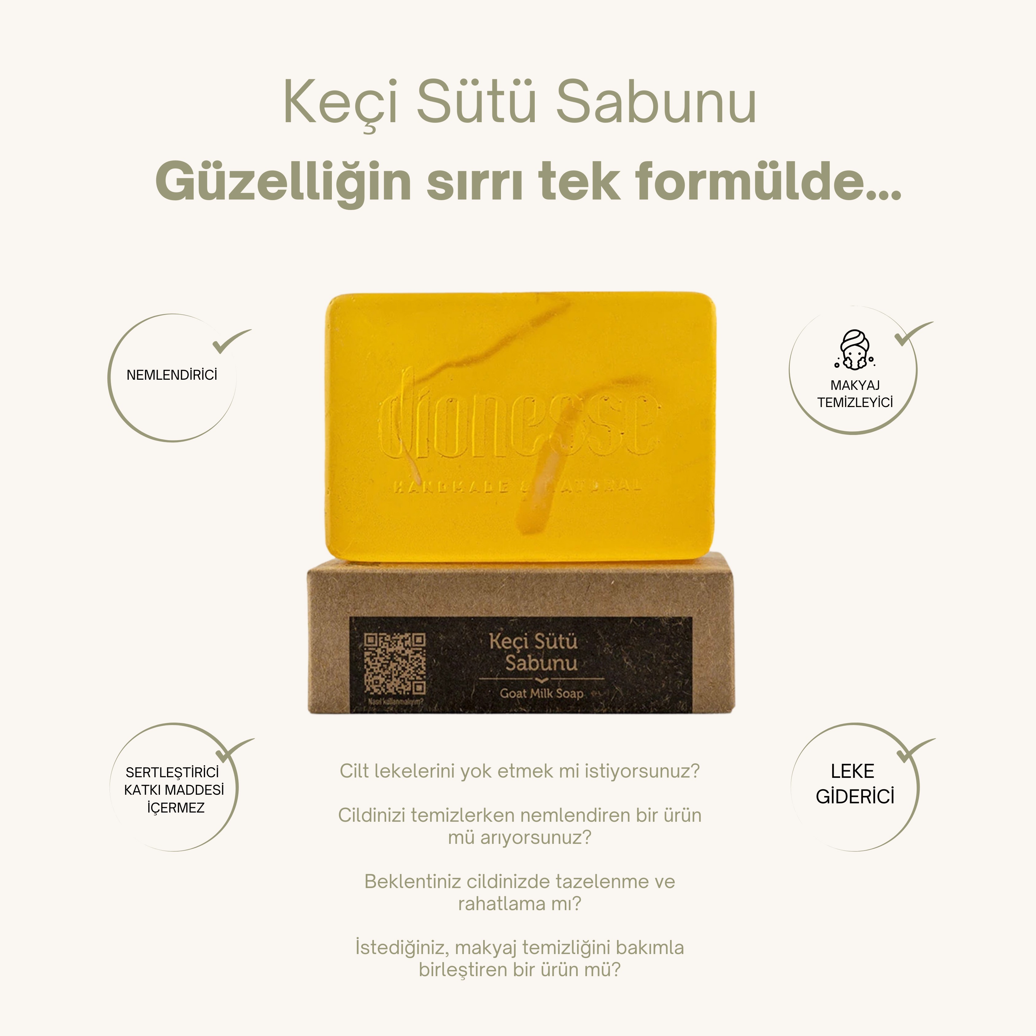 Doğal Keçi Sütü Sabunu 120 gr - Sivilce ve Cilt Lekelerine Karşı Etkili, Saç ve Cilt Bakımı İçin El Yapımı Keçi Sütü Sabunu
