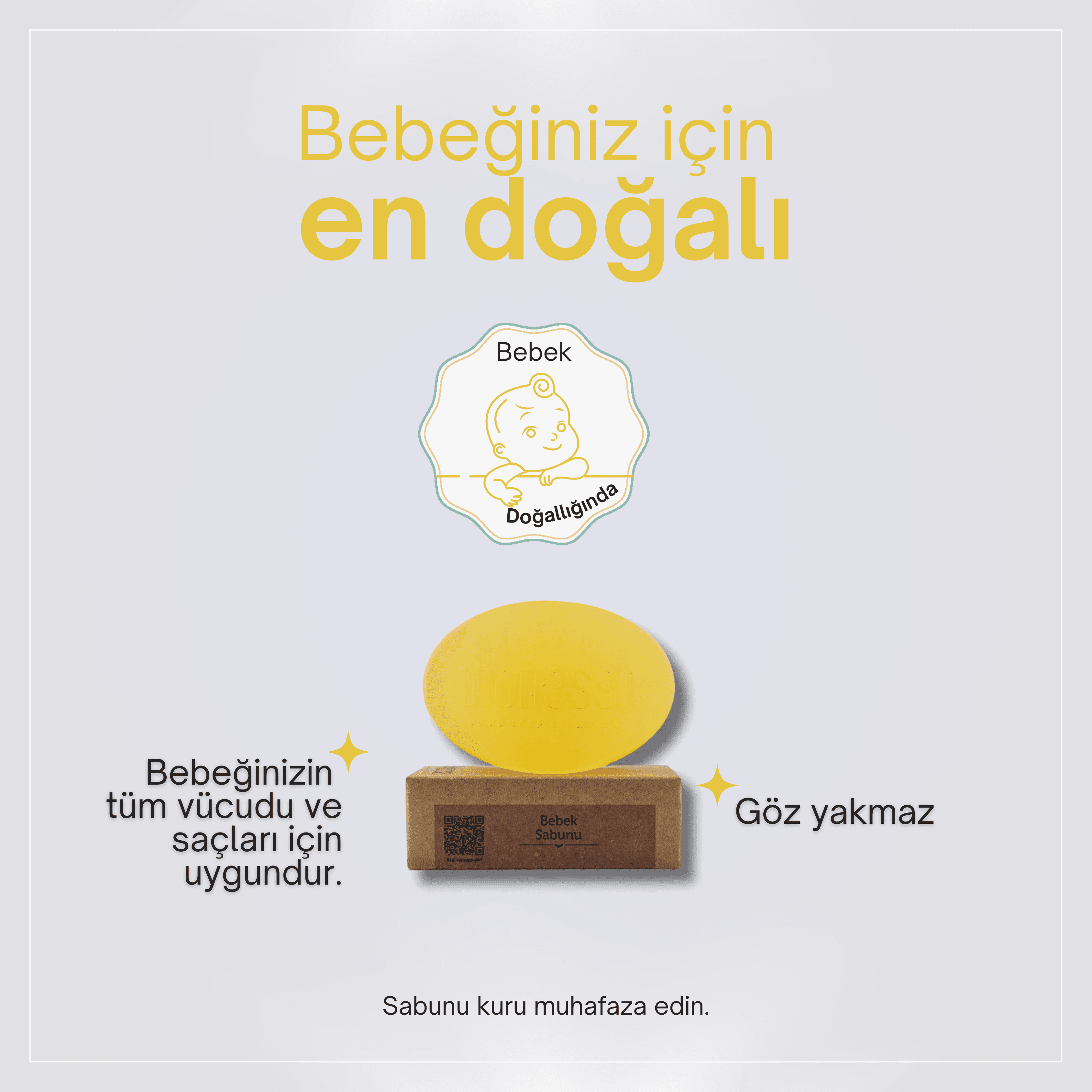 %100 Doğal Bebek Sabunu 90 gr - Bitkisel Gliserin, Doğal Yağlar ile Bebeğiniz İçin Saç ve Vücut Temizleyici Sabun
