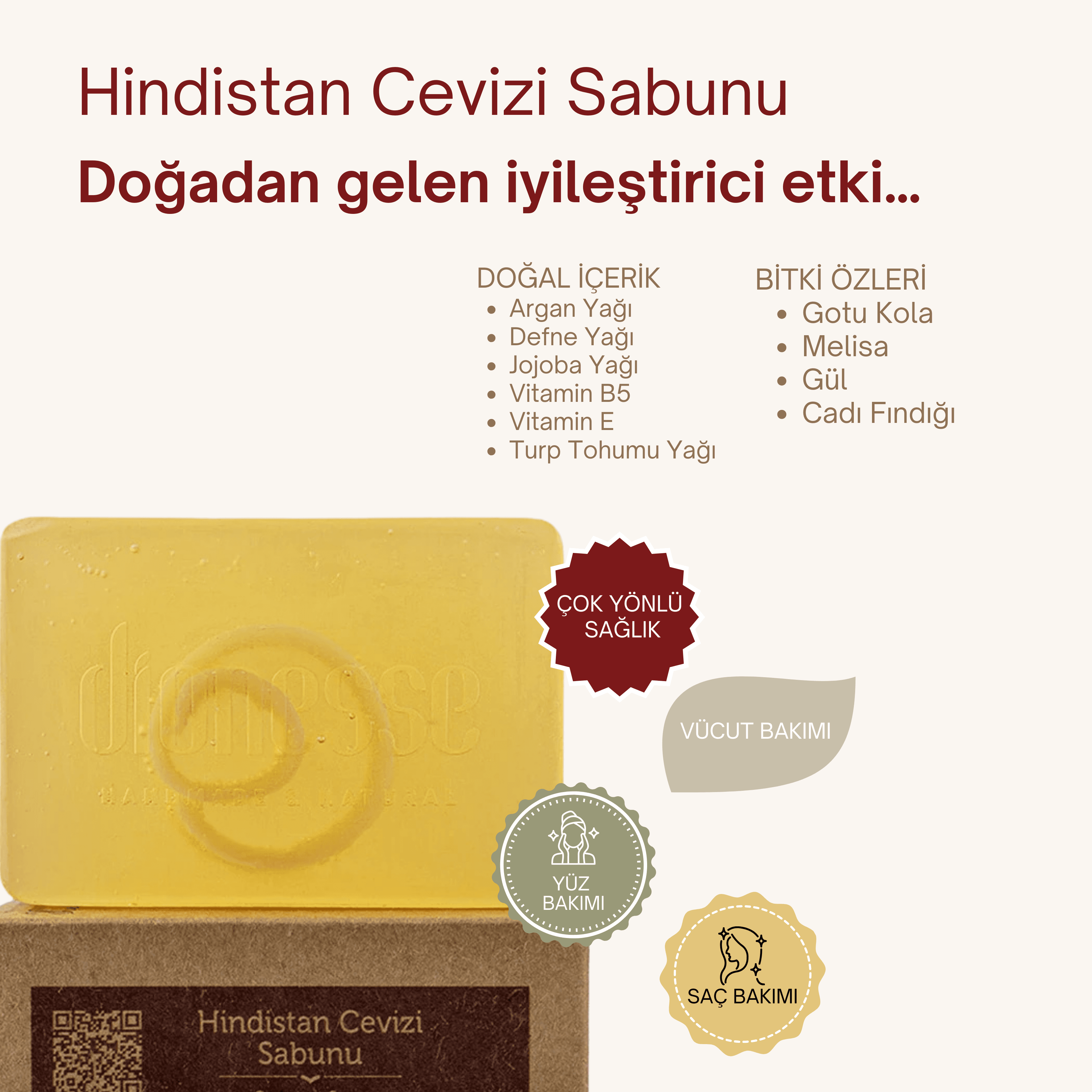 Doğal Hindistan Cevizli Sabun 120 gr - Hamilelik Çatlakları, Güneş Lekeleri ve Çiller İçin Etkili Doğal Bakım Sabunu