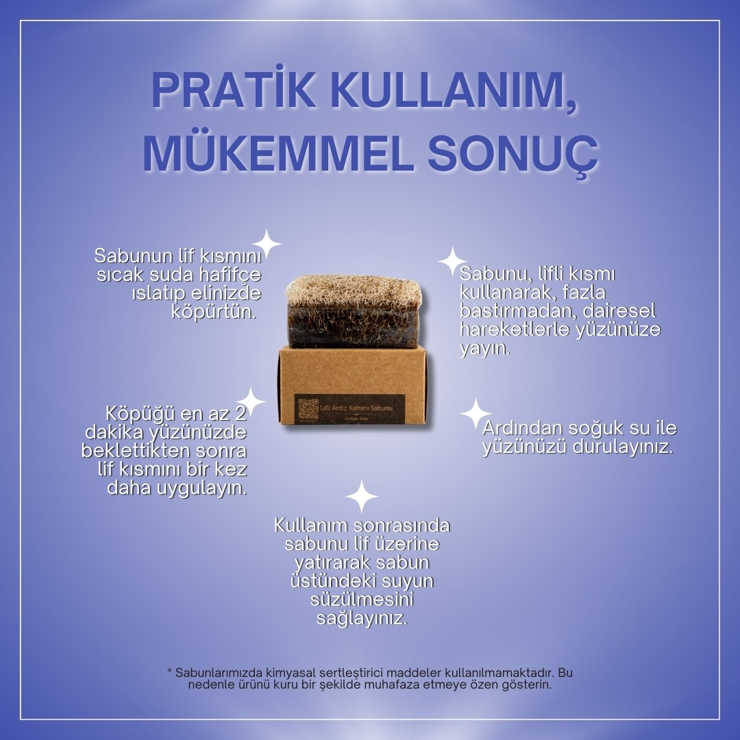 Doğal Kabak Lifli Ardıç Katranı Sabunu 130 gr - Kaşıntı, Akne, Mantar ve Egzama Karşıtı, Peeling Etkili Cilt ve Banyo Sabunu