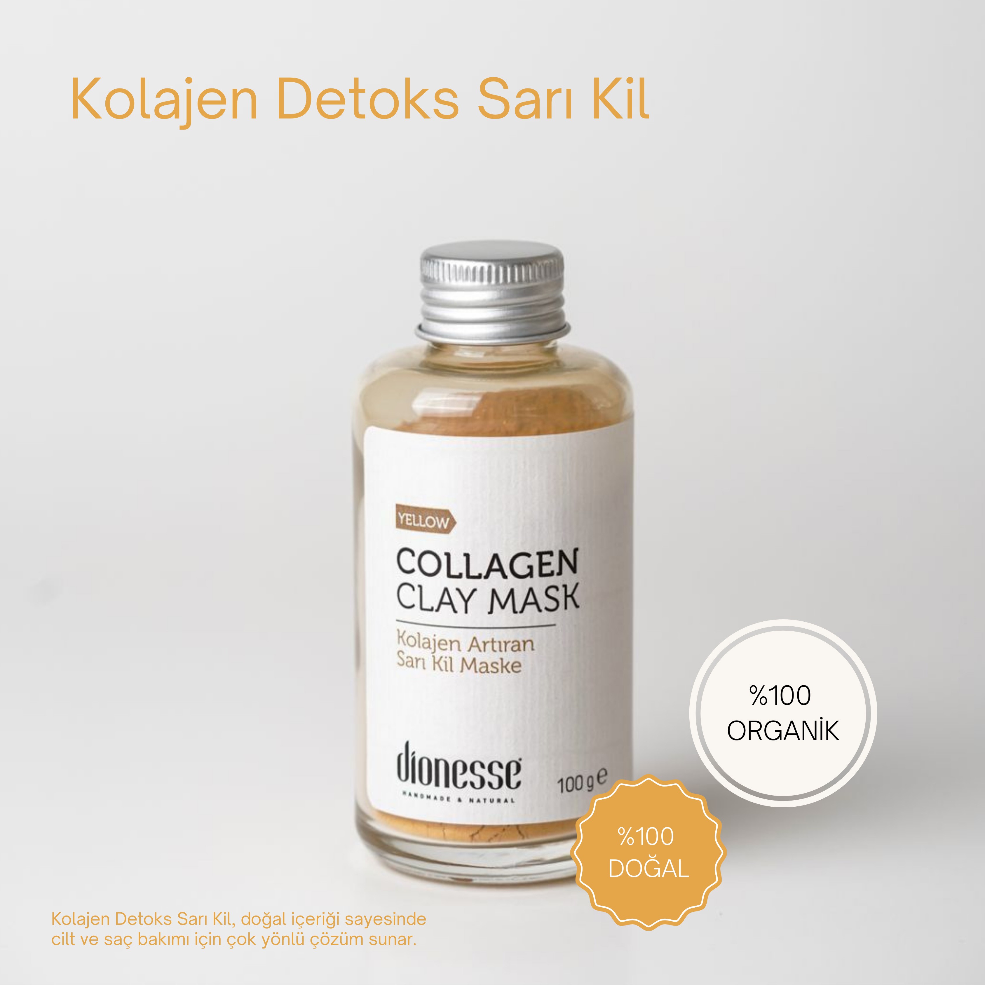 Kolajen Detoks Sarı Kil 100 gr | Kolajen Üretimini Destekleyen, Saç ve Cilt Yenileyici Doğal Maske