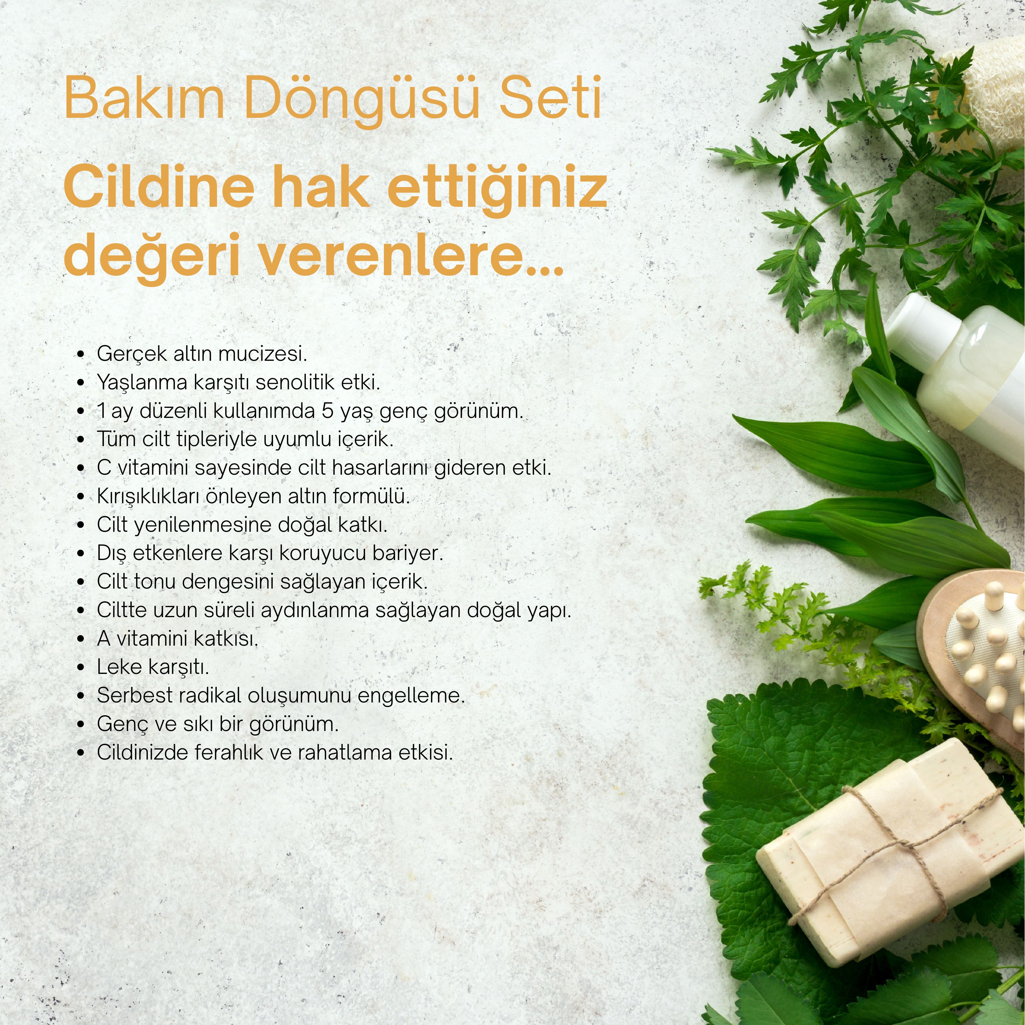 Cilt Bakım Döngüsü Seti | 24K Cilt Serumu, Altın Cilt Bakım Yağı, Novoretin Cilt Aydınlatıcı Serum, 5 Çiçek Tonik, Reishi Mantarı Sabunu