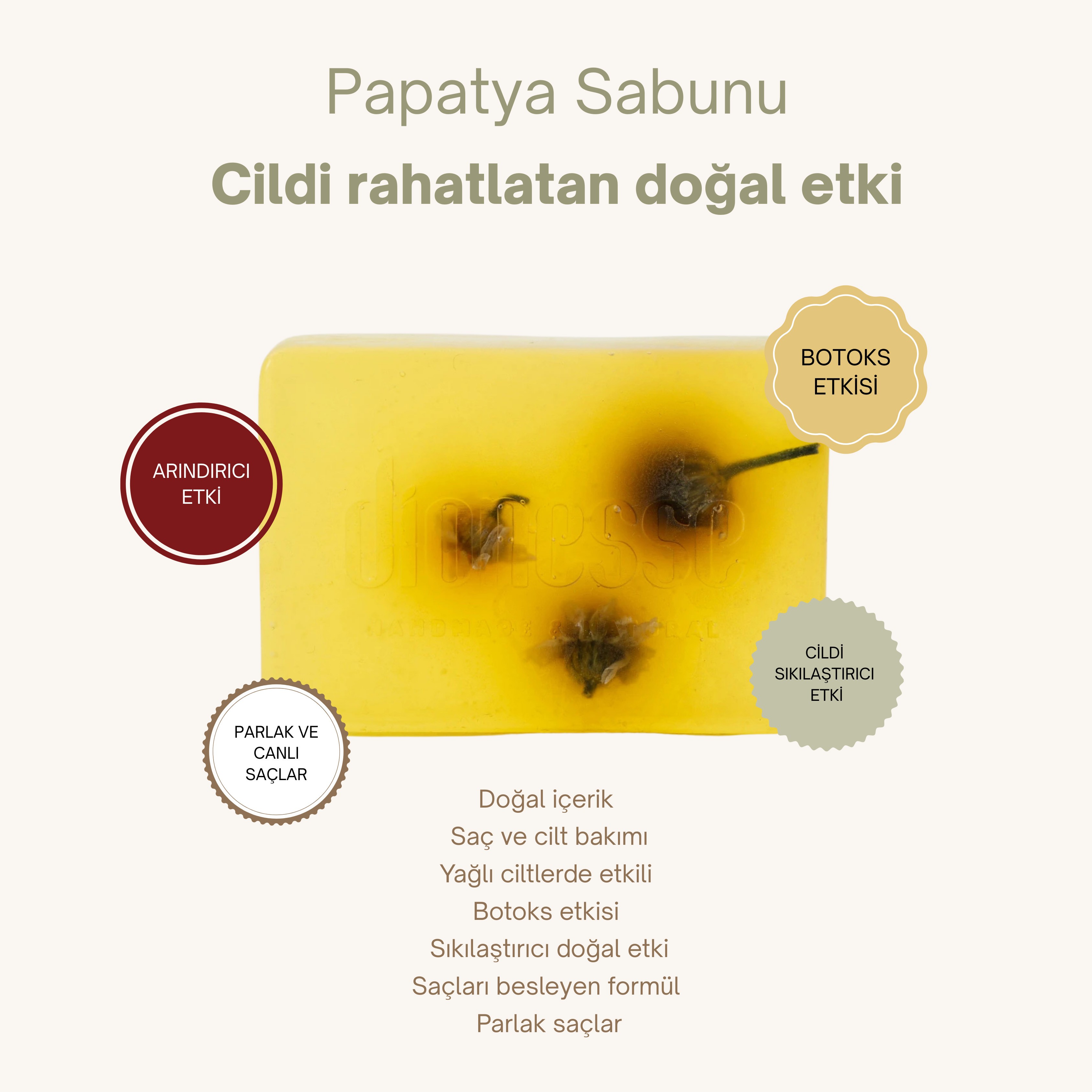 Doğal Papatya Sabunu 120 gr - Yağlı Ciltler İçin Doğal Bakım, Sıkılaştırıcı Botoks Etkili, Papatya Yağı ve Taneleri ile Saç ve Cilt Temizliği