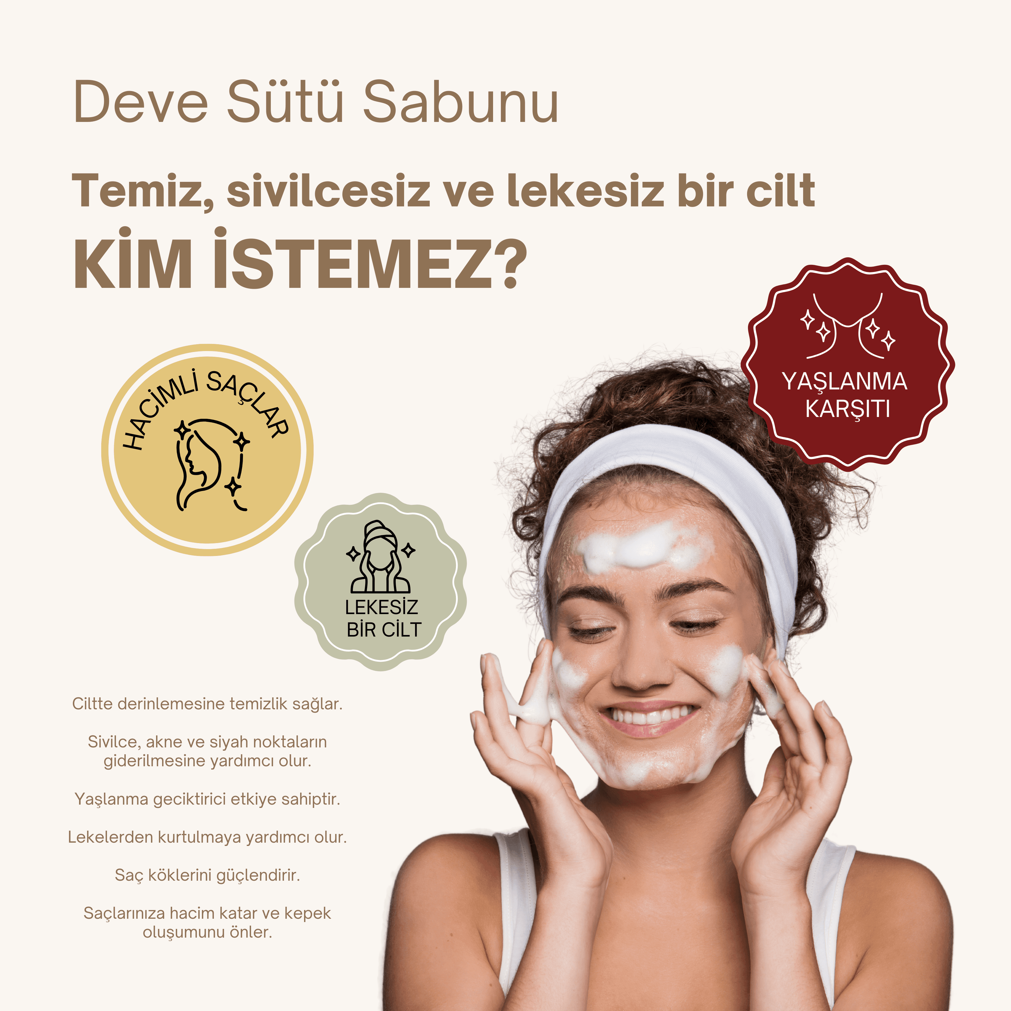 Doğal Deve Sütü Sabunu 120 gr - Sivilce ve Siyah Nokta Karşıtı, Cilt Lekelerini Giderici, Saç Güçlendirici Sabun