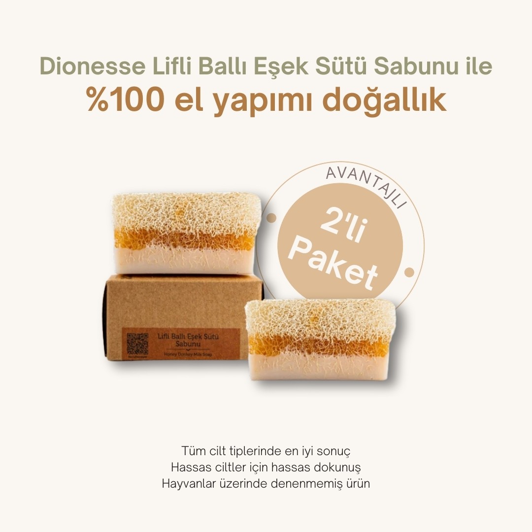 2'li Doğal Kabak Lifli Ballı Eşek Sütü Sabunu 130 gr - Doğal Bal ve Kabak Lifi ile Zenginleştirilmiş, Cildi Besleyen ve Sıkılaştıran %100 El Yapımı Sabun